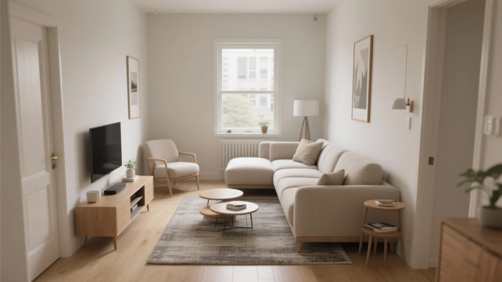 L-shaped micro-lounge for easy circulation