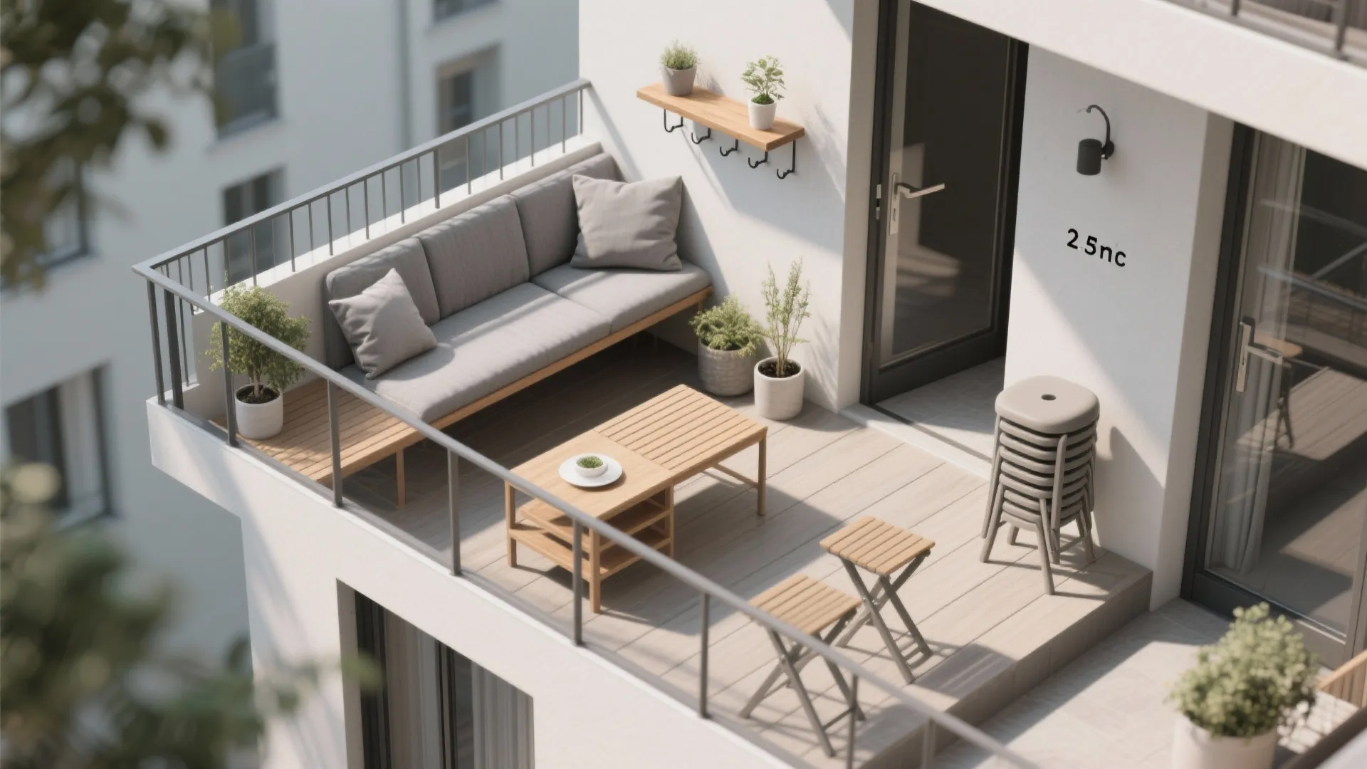 L-Shaped Micro-Lounge with Foldables