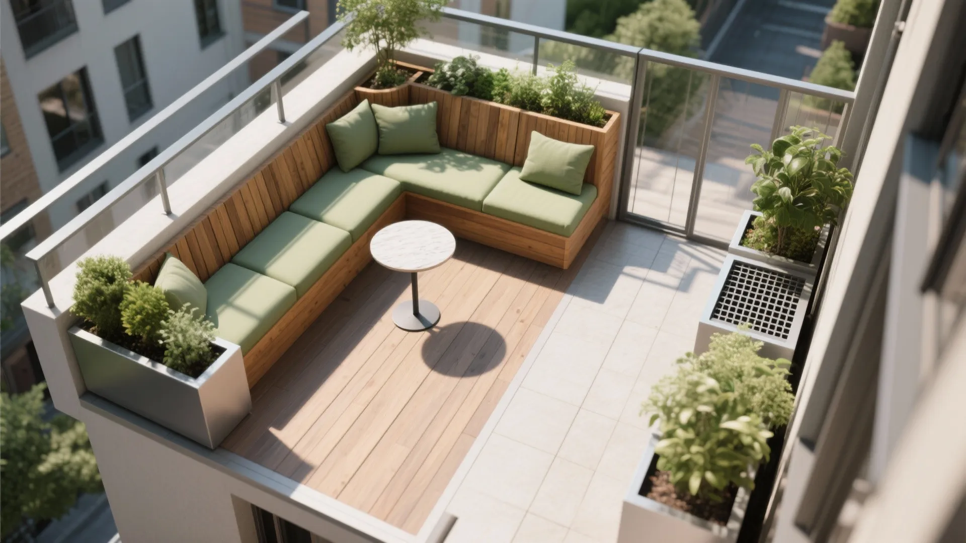 L-Shaped Micro Lounge with Planter Bench