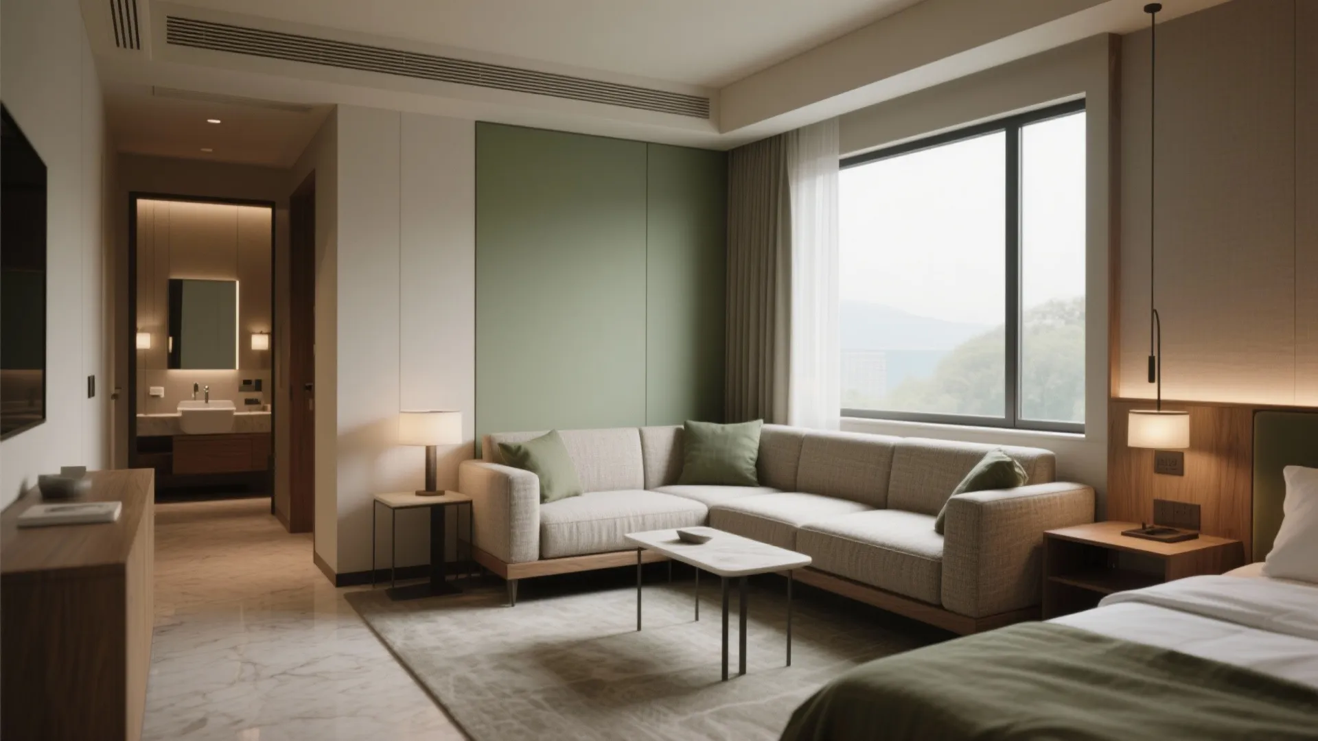 L-shaped lounge zone that frees circulation