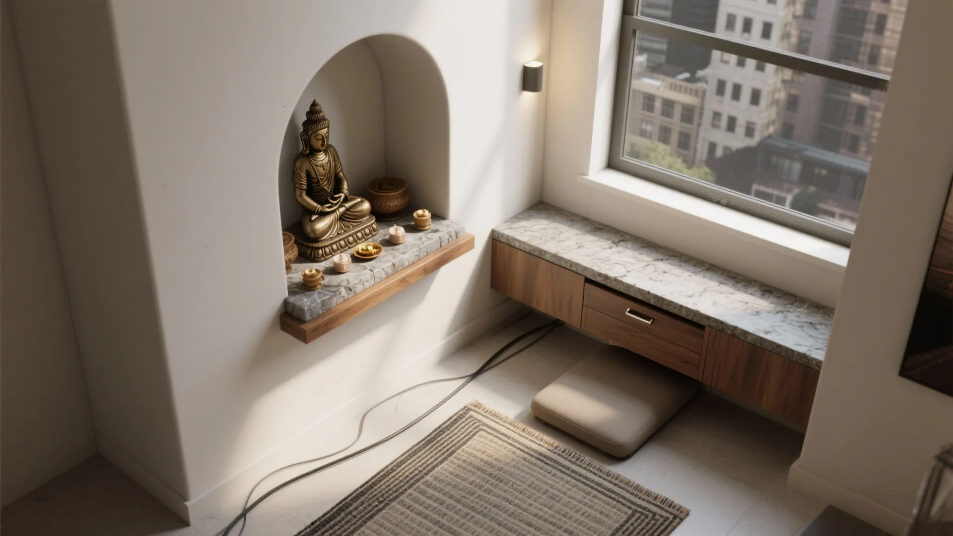 L-shaped niche and low platform layout