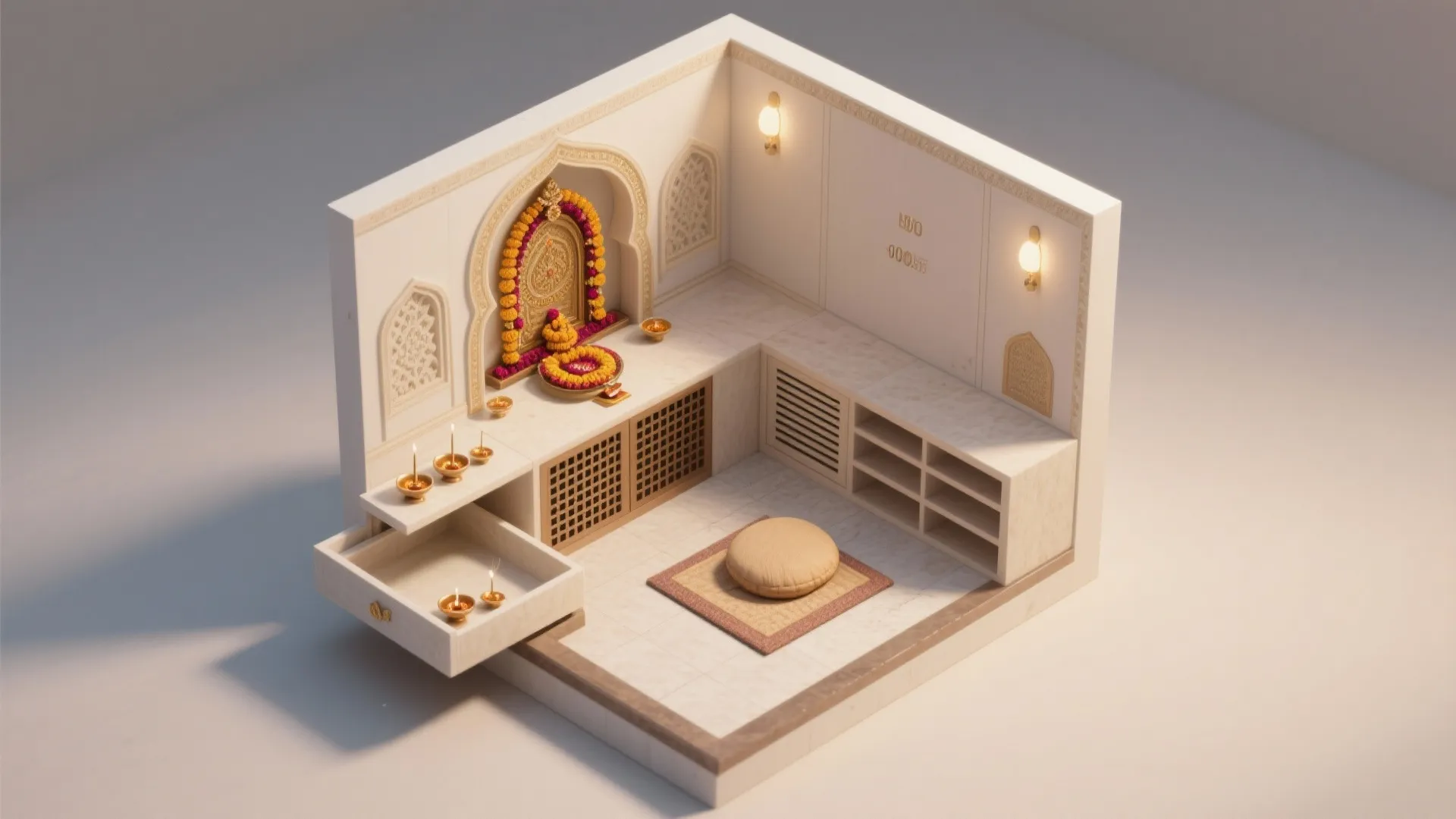 L-Shaped Niche And Corner Pooja Corners