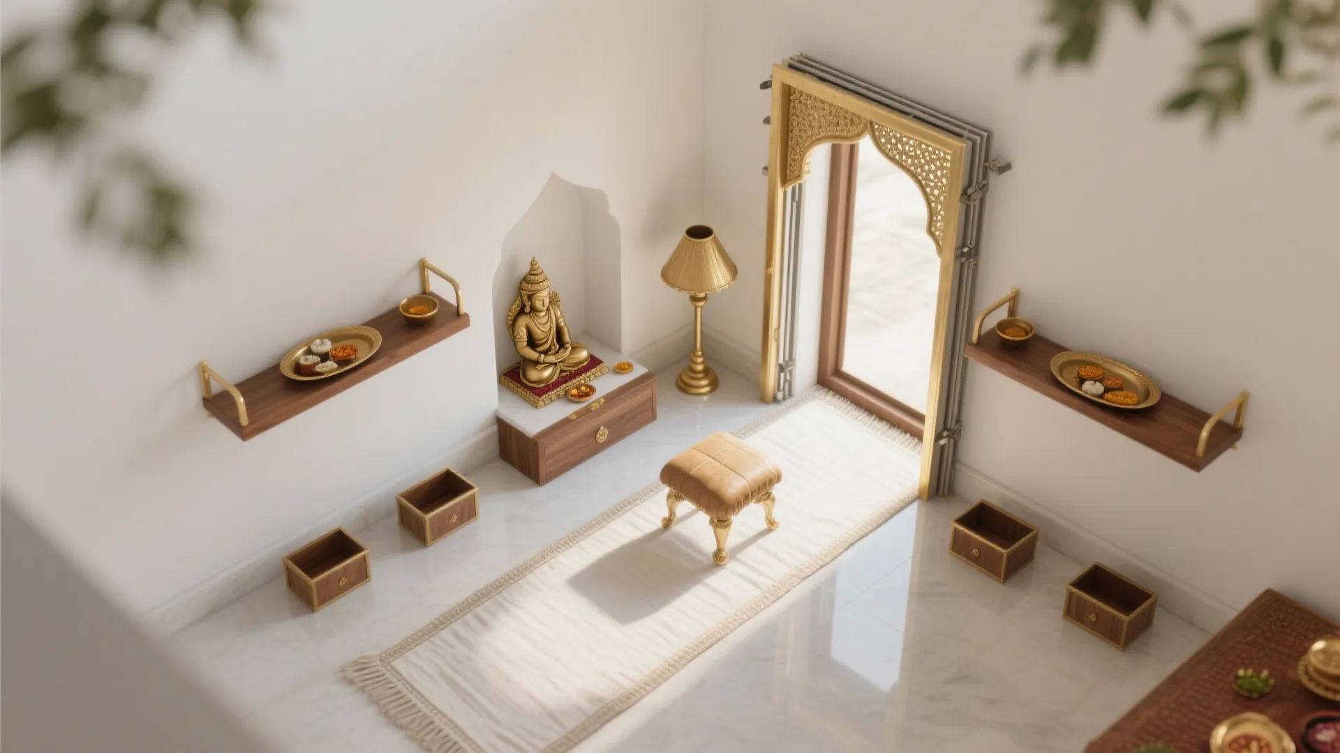 Compact Mandap in a Corner or L-Shaped Niche