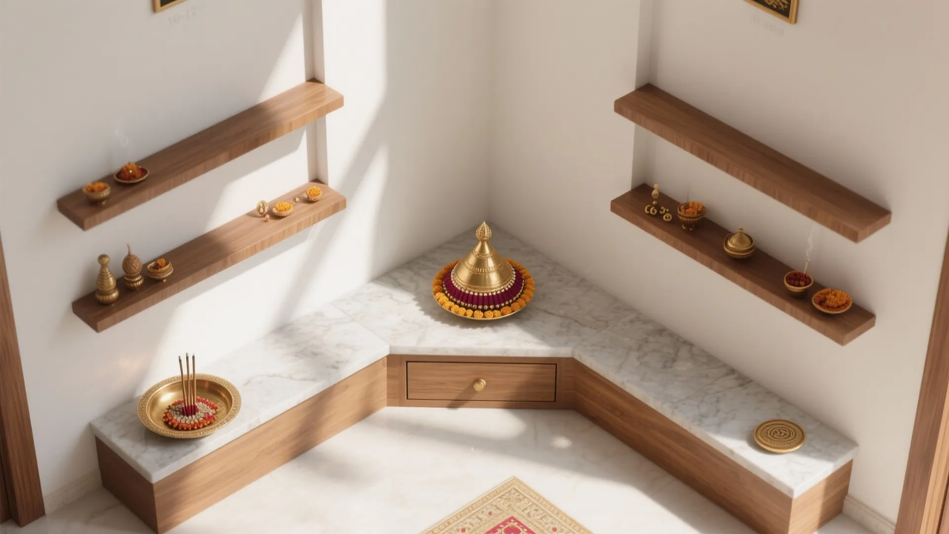 L-Shaped Pooja Niche by the Dining