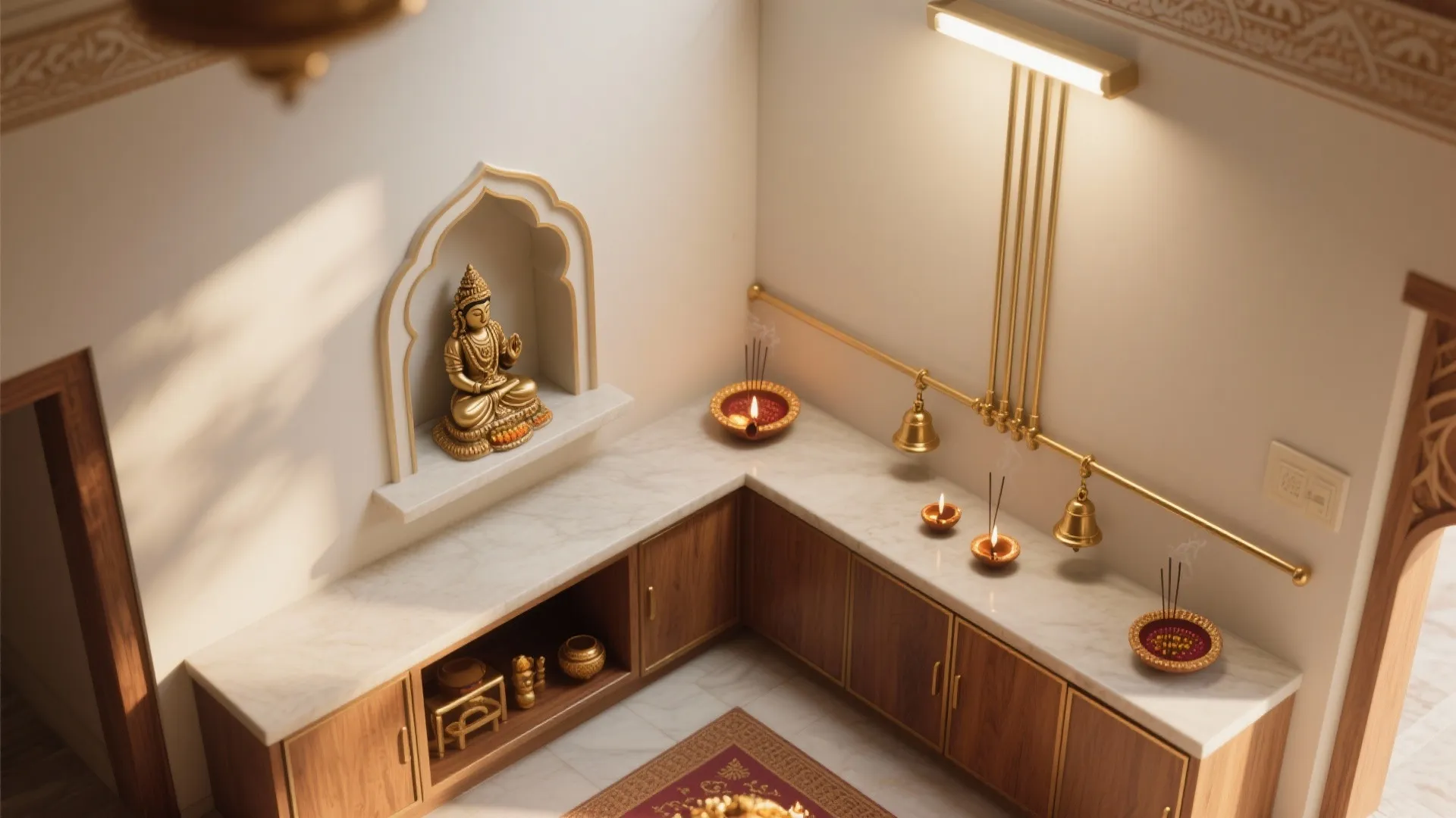 L-Shaped Pooja Niche That Frees Surface Space