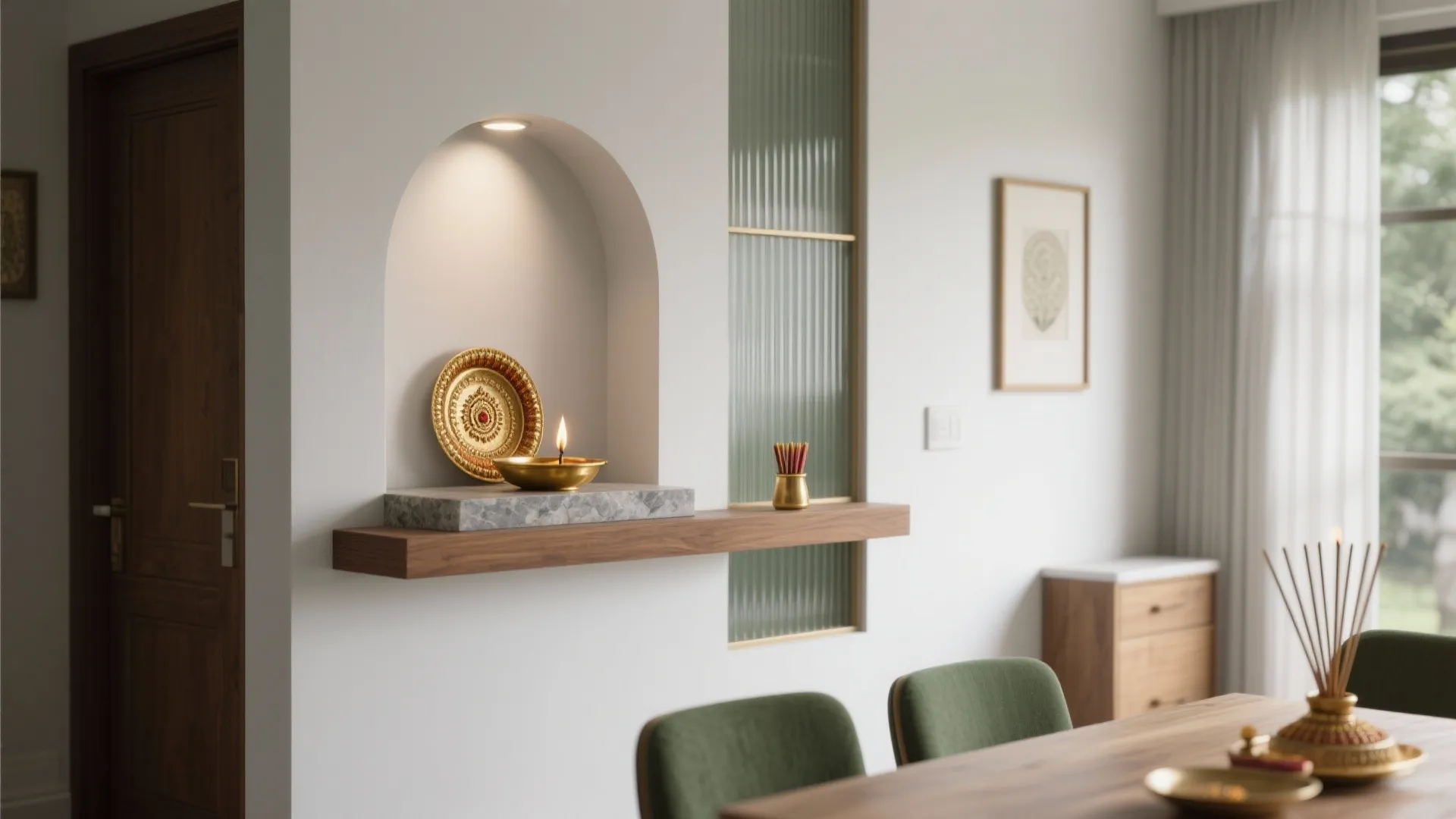 L-Shaped Pooja Niche by the Dining