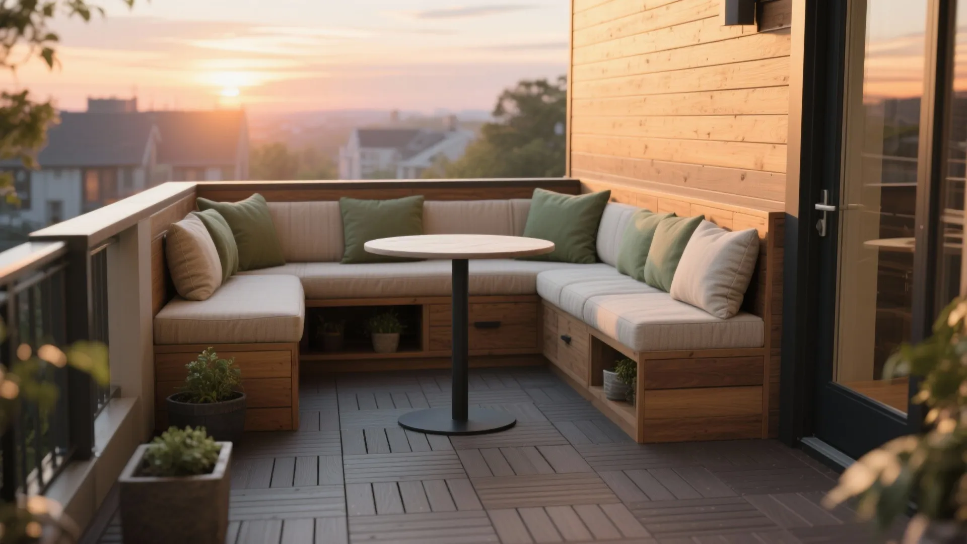 L-Shaped Balcony Seating Nook That Maximizes Corners