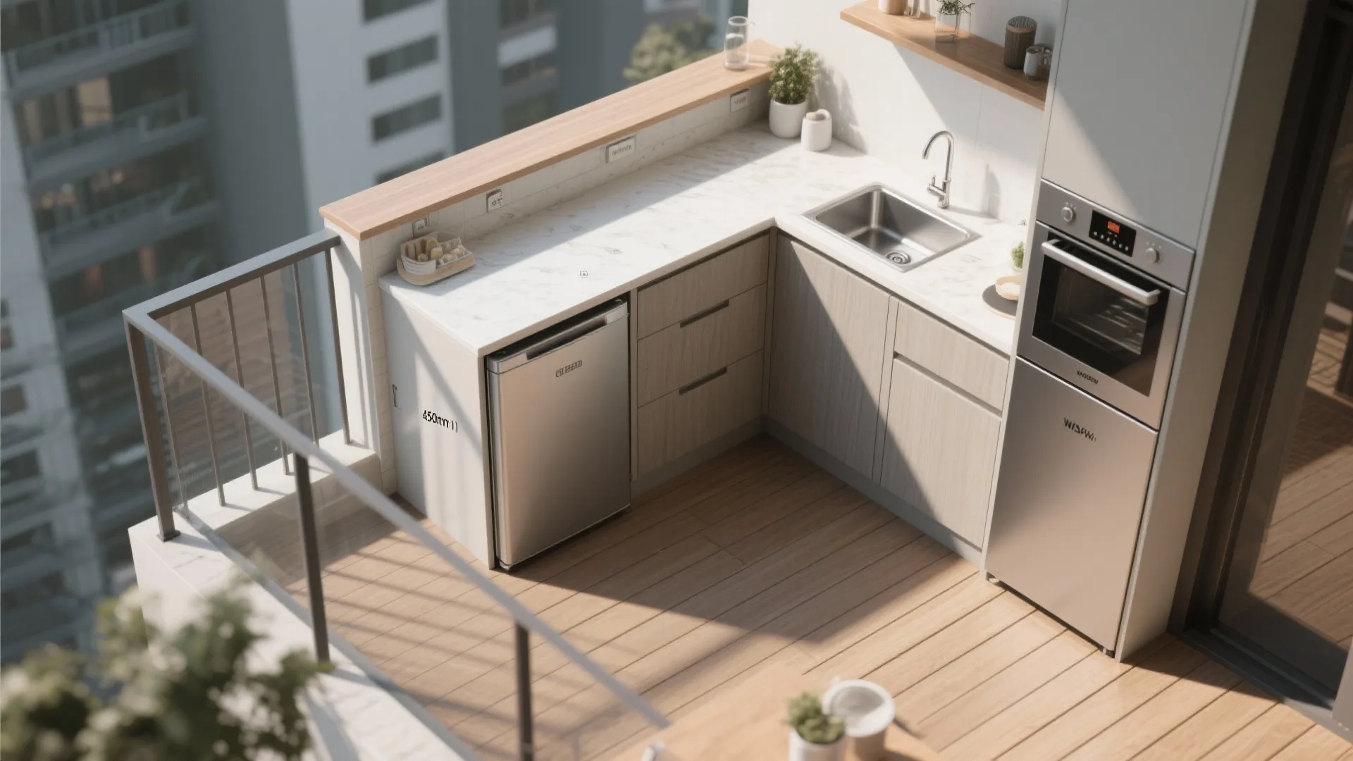 L-Shaped Balcony Nook: Kitchenette + Bar
