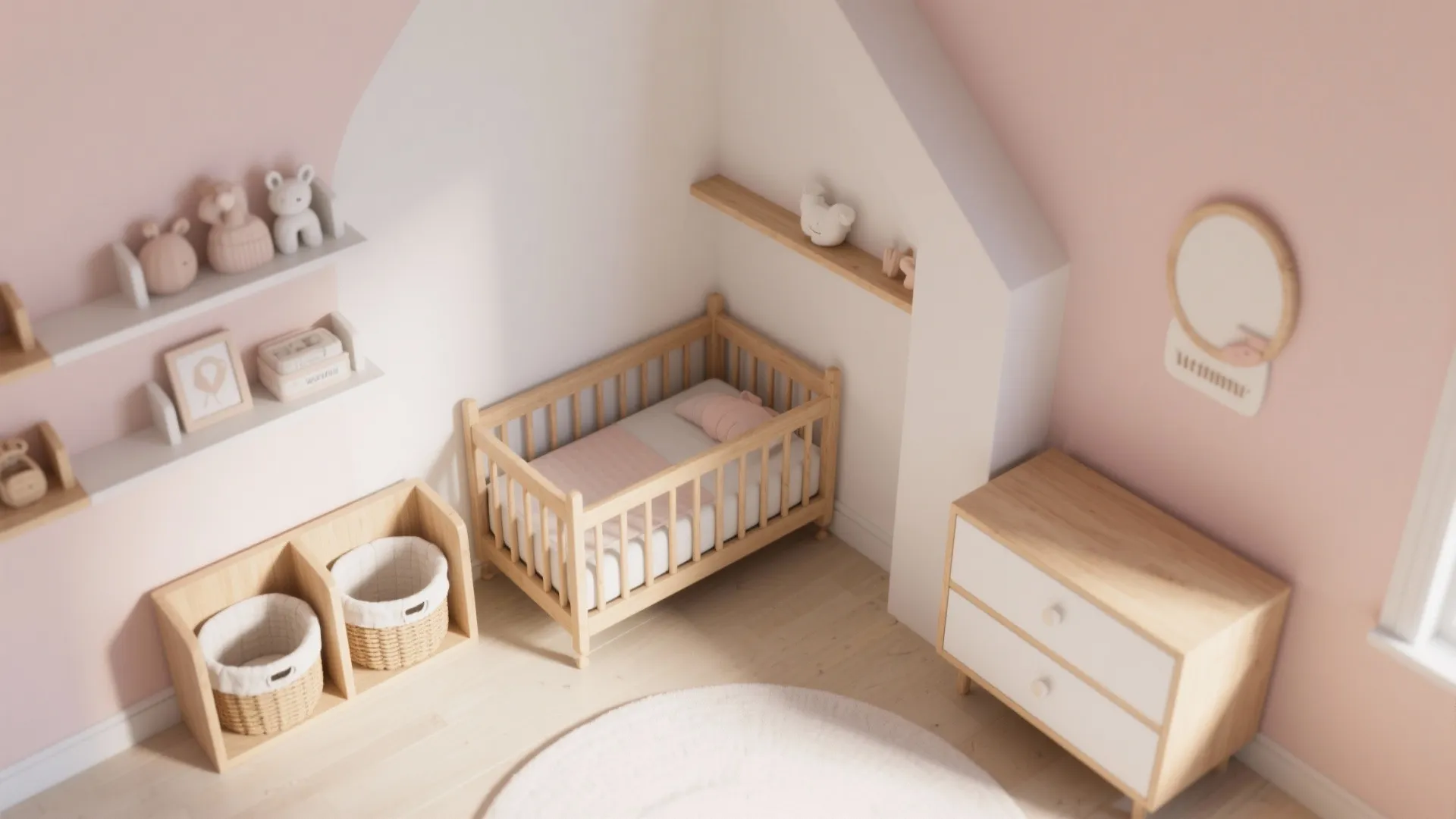 An L-shaped cradle nook that doubles as storage