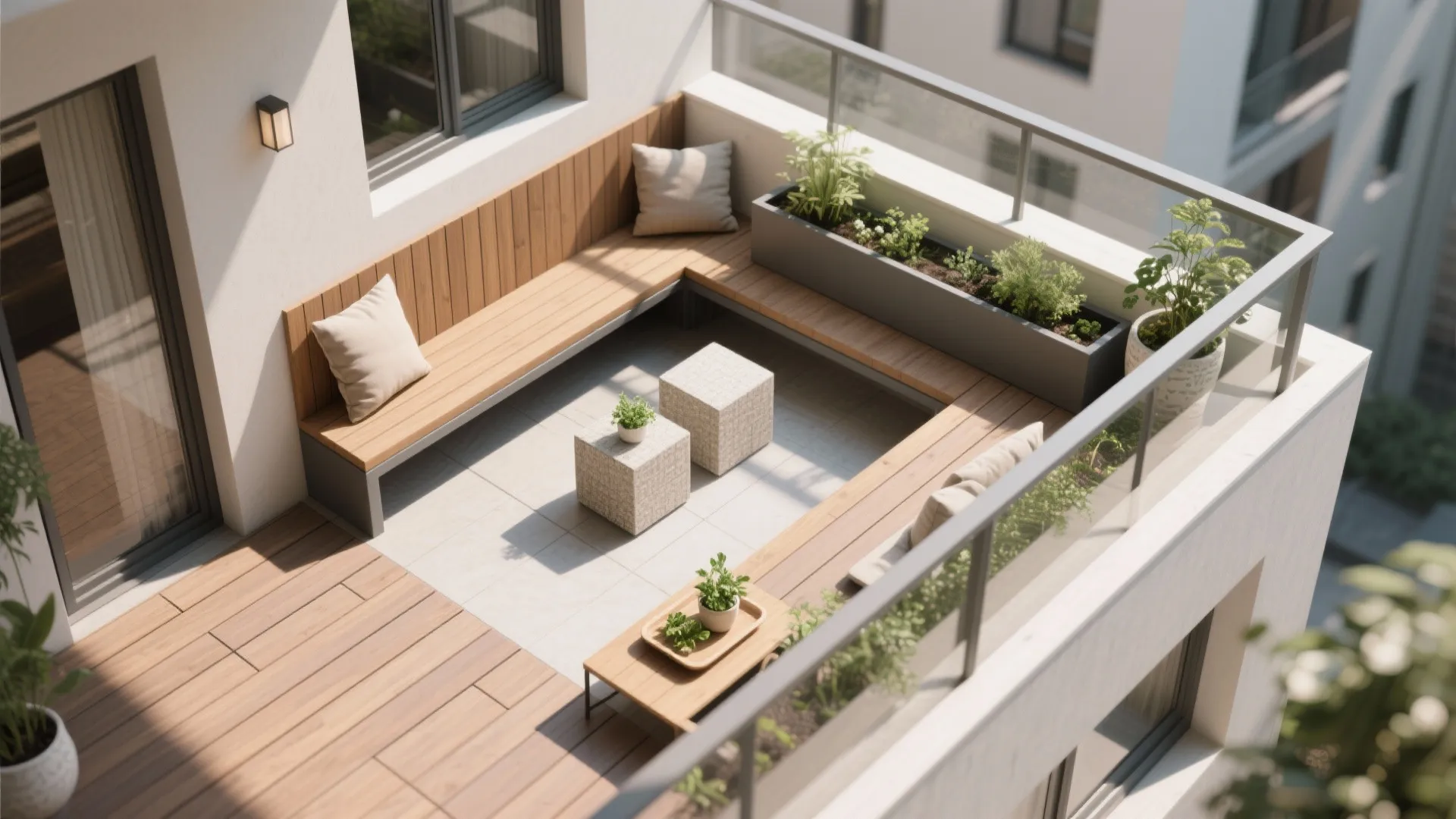 L-Shaped Balcony Nook for Micro-Zoning