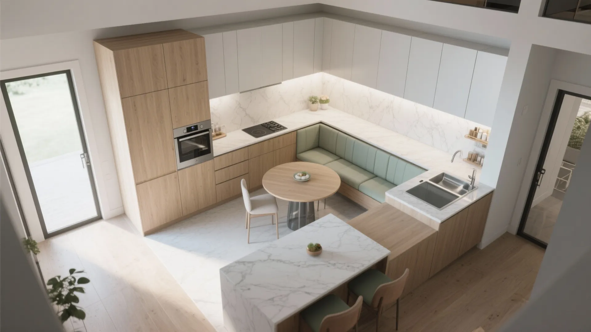L-shaped kitchen with a smart dining nook