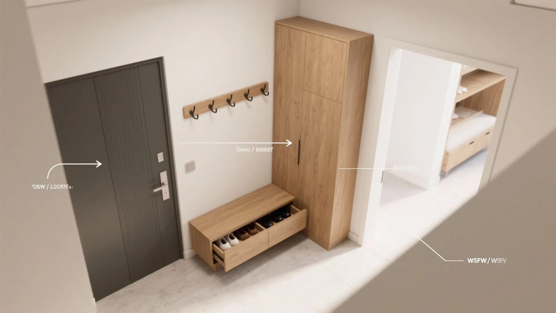 L-Shaped Entry Nook with Bench and Hooks