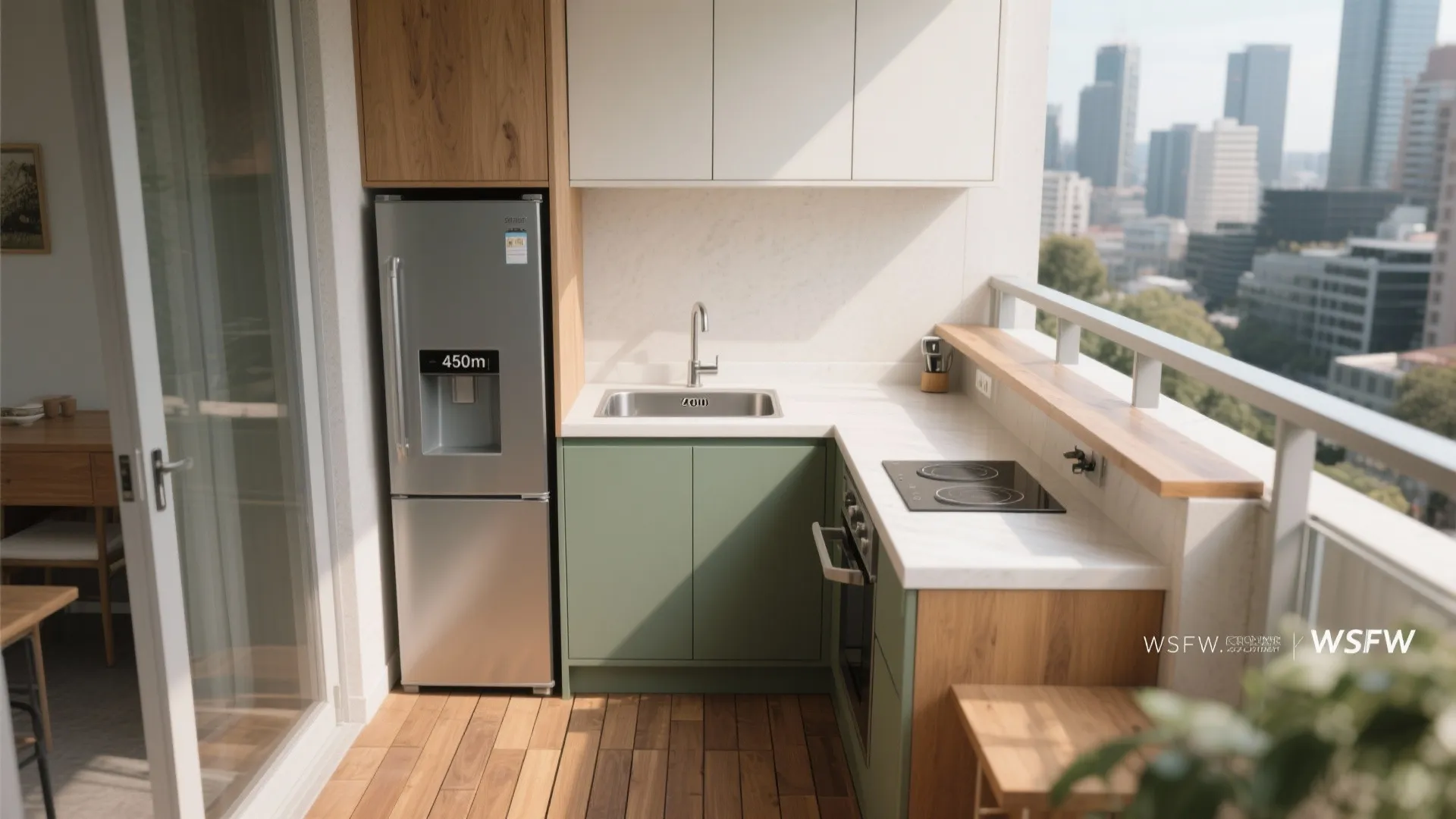L-Shaped Balcony Nook: Kitchenette + Bar