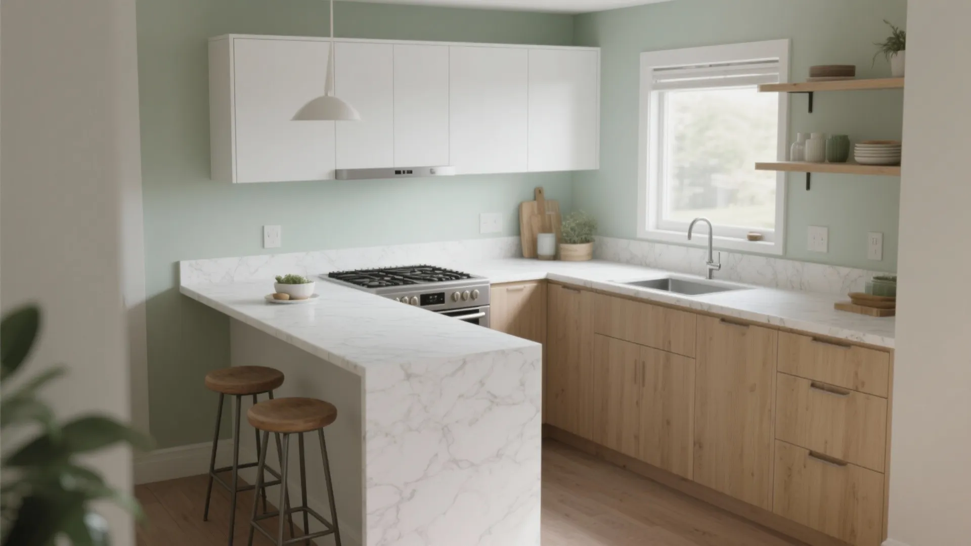 Idea 2: L-shaped with a petite peninsula for dining and prep