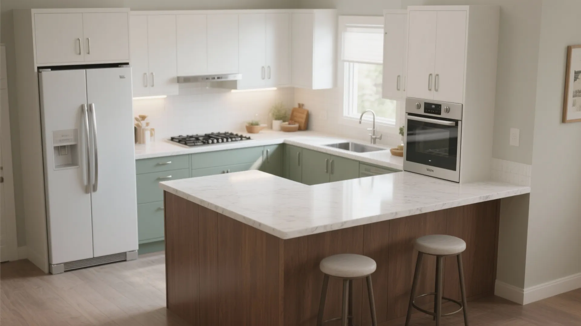 L-shaped kitchen with a compact peninsula