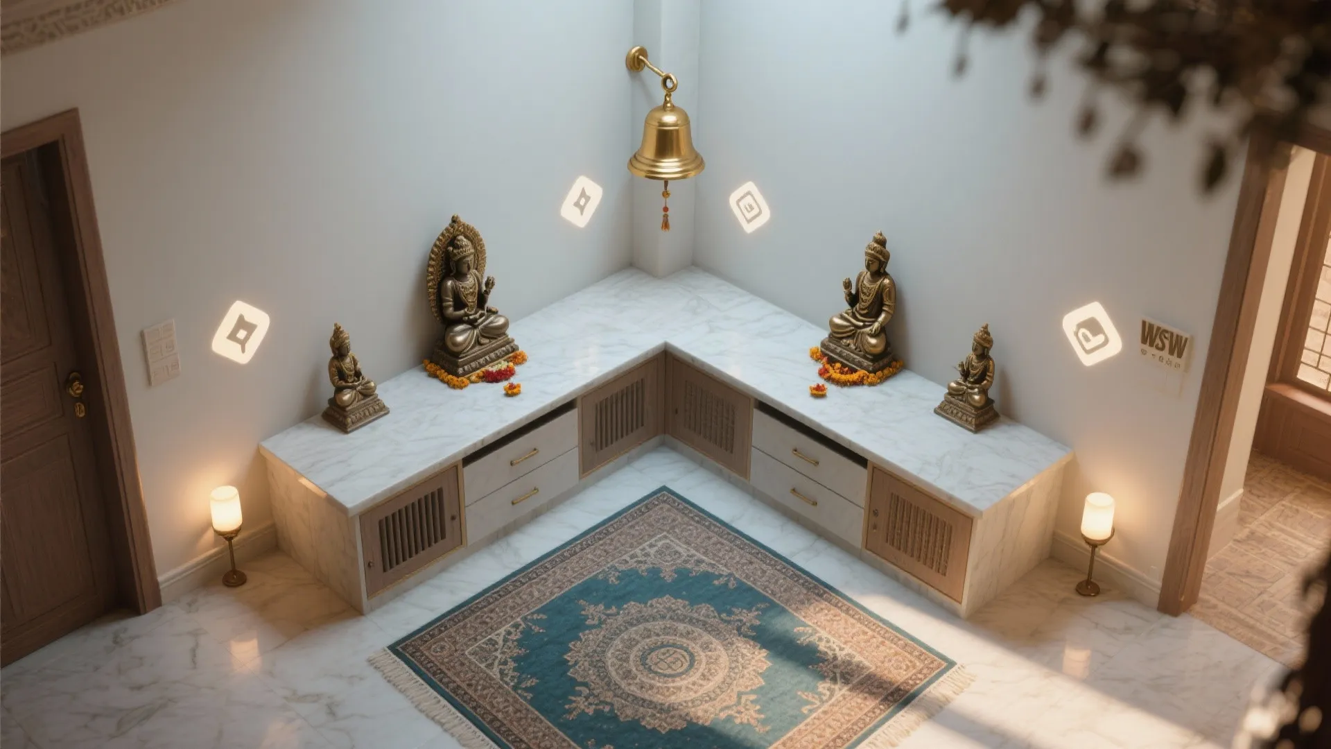 Corner Mandir with L-Shaped Platform