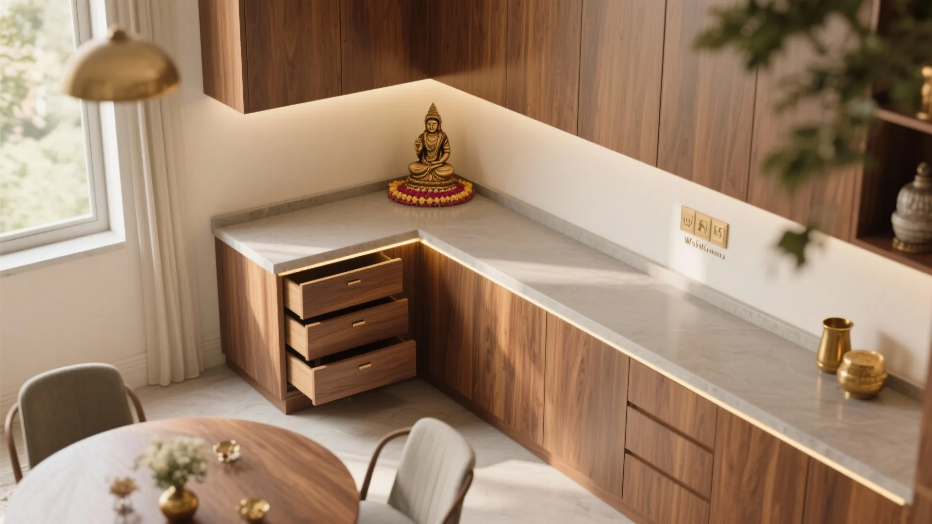 L-Shaped Corner Pooja Layout