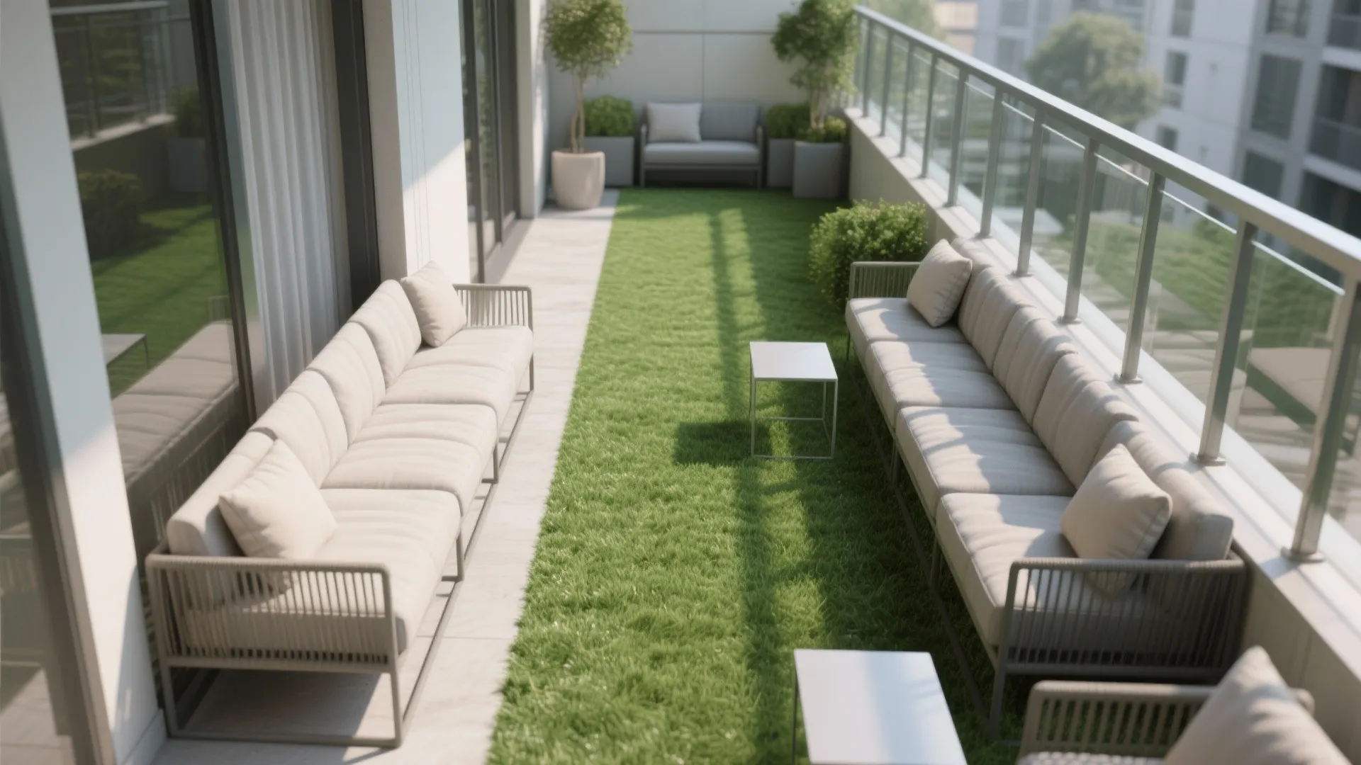 L-shaped seating to maximize flow