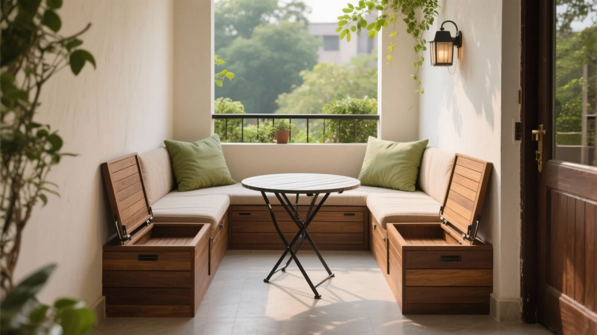 Compact social nook with L-shaped seating