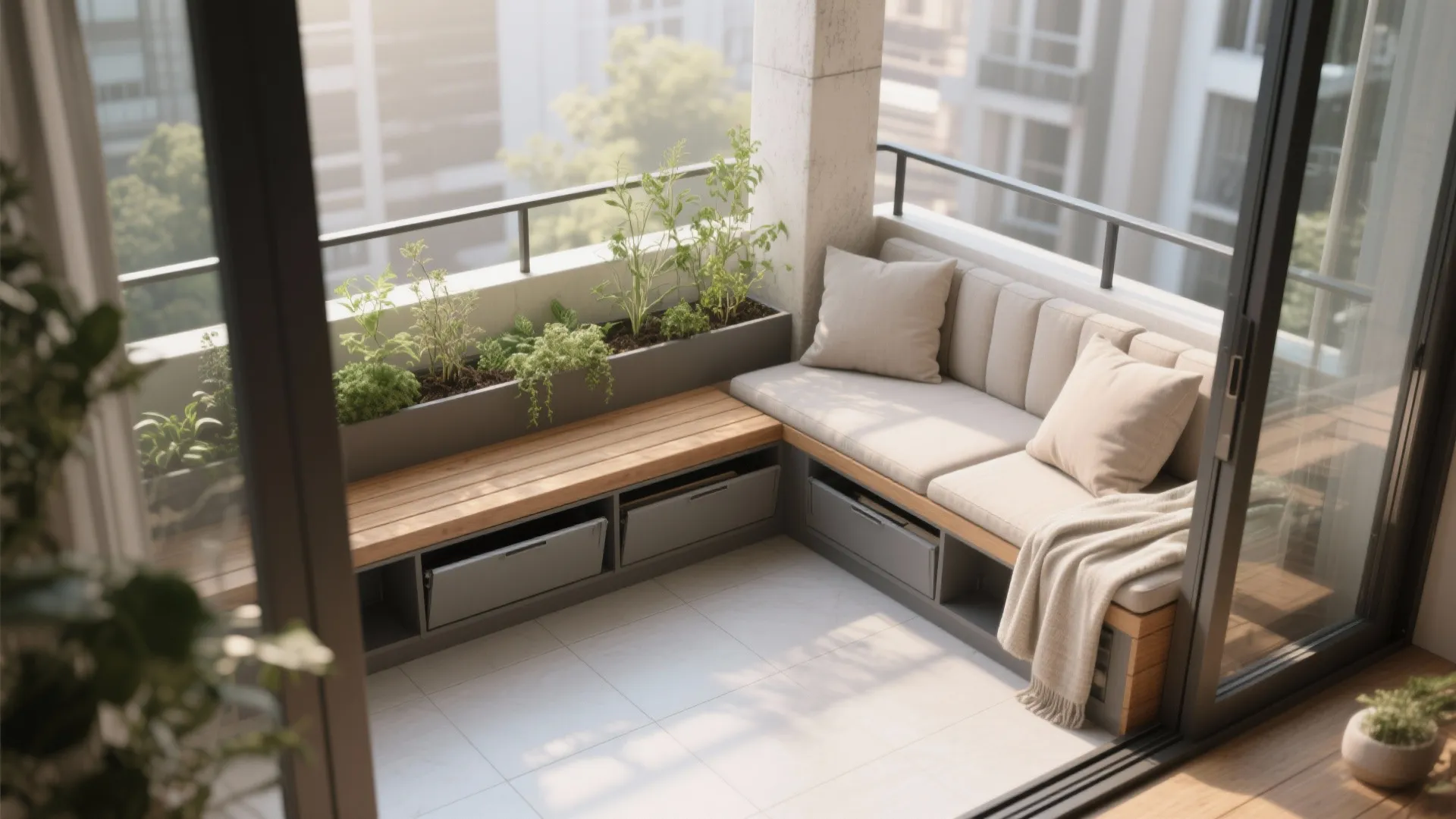 L-shaped seat-and-planter combo