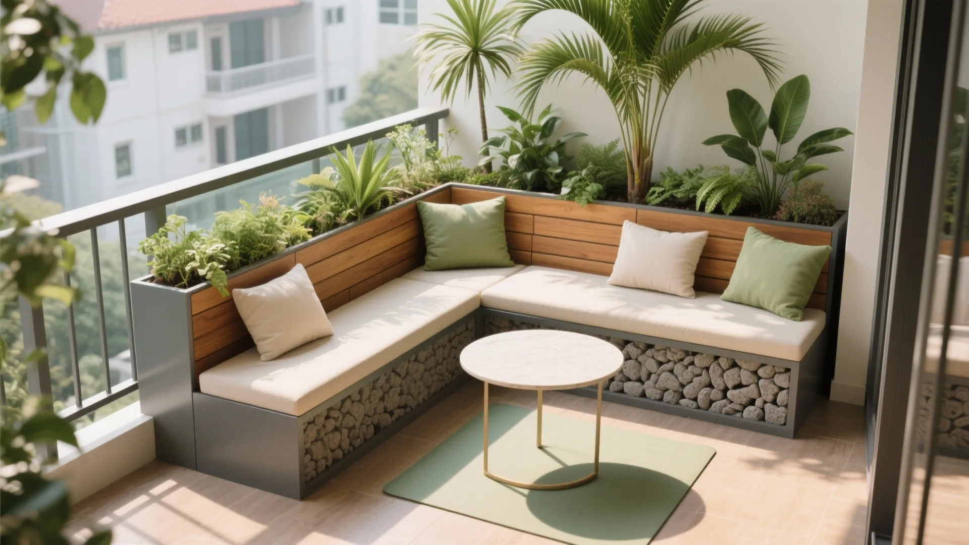 L-Shaped Seating With Planters For Social Corners