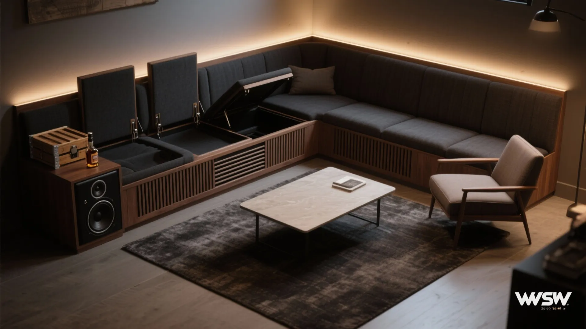 L-shaped seating with hidden storage