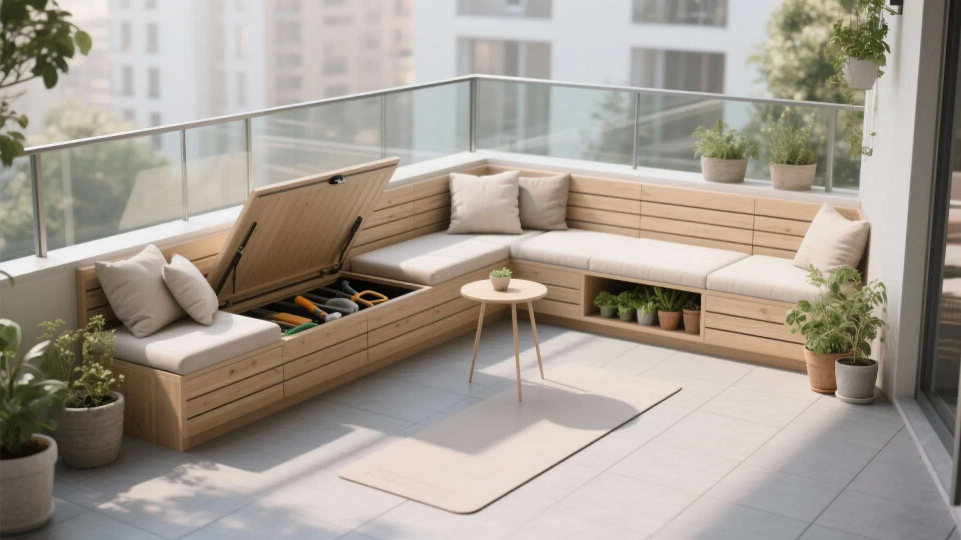 Built-in Seating with Storage (The L-Shaped Lifesaver)