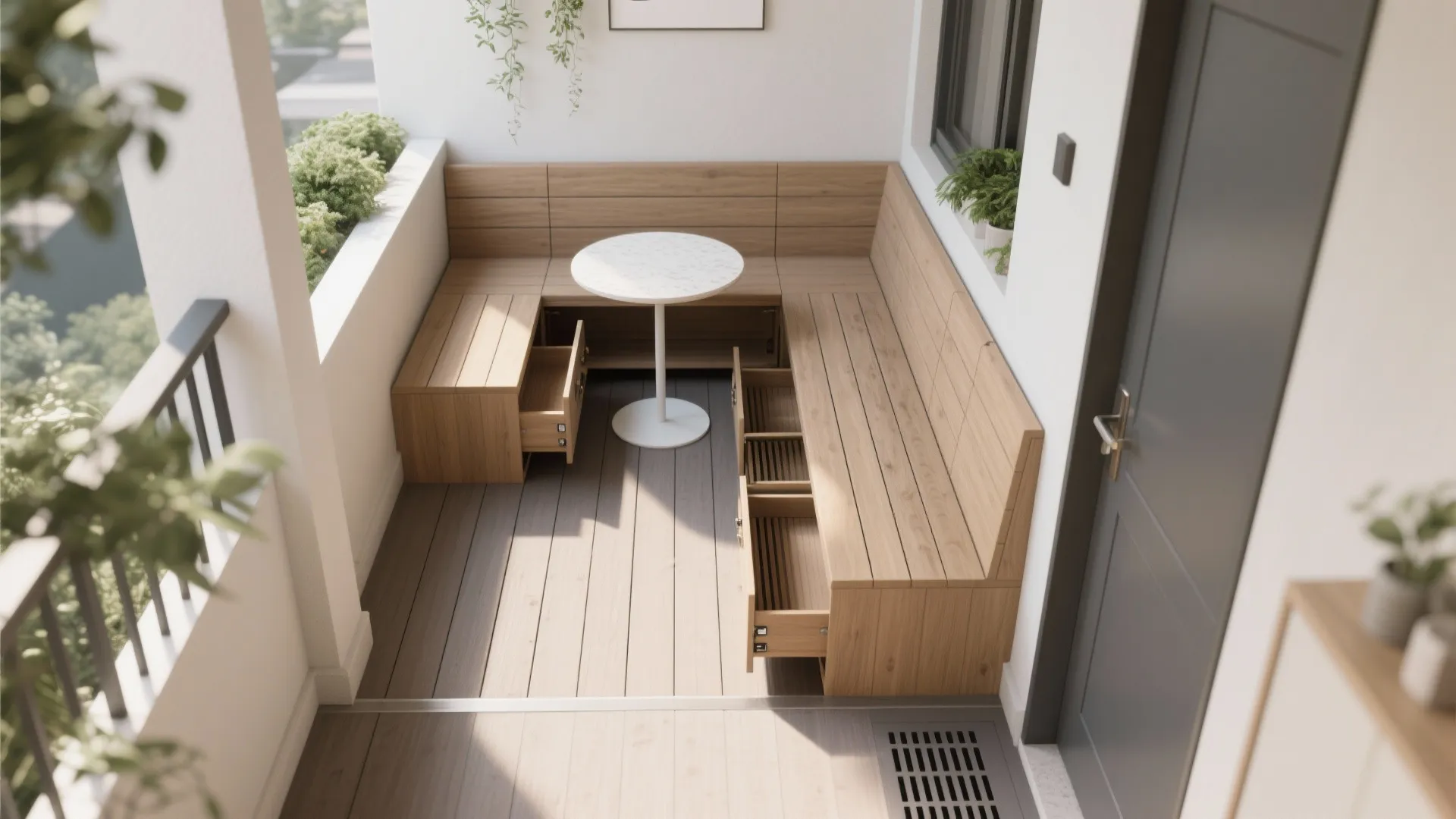 L-shaped seating to unlock corners