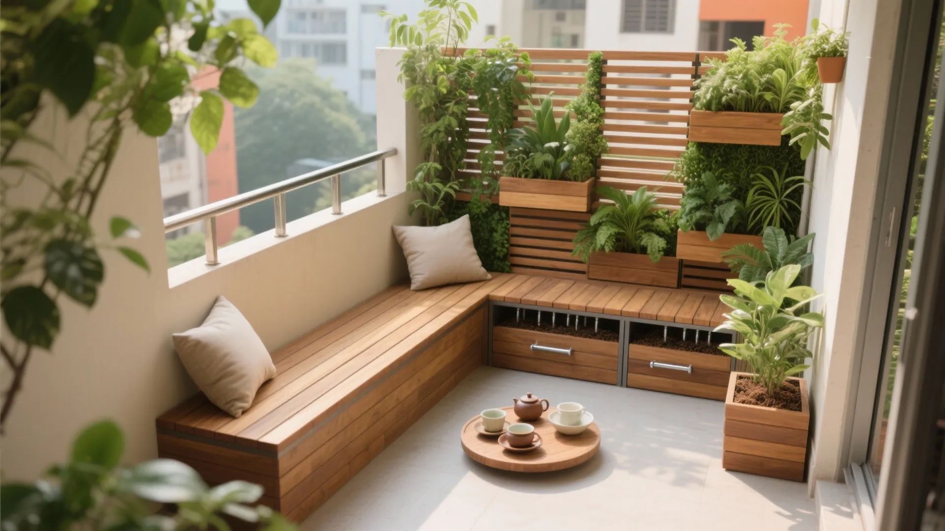 L-Shaped Seating with a Vertical Garden Wall
