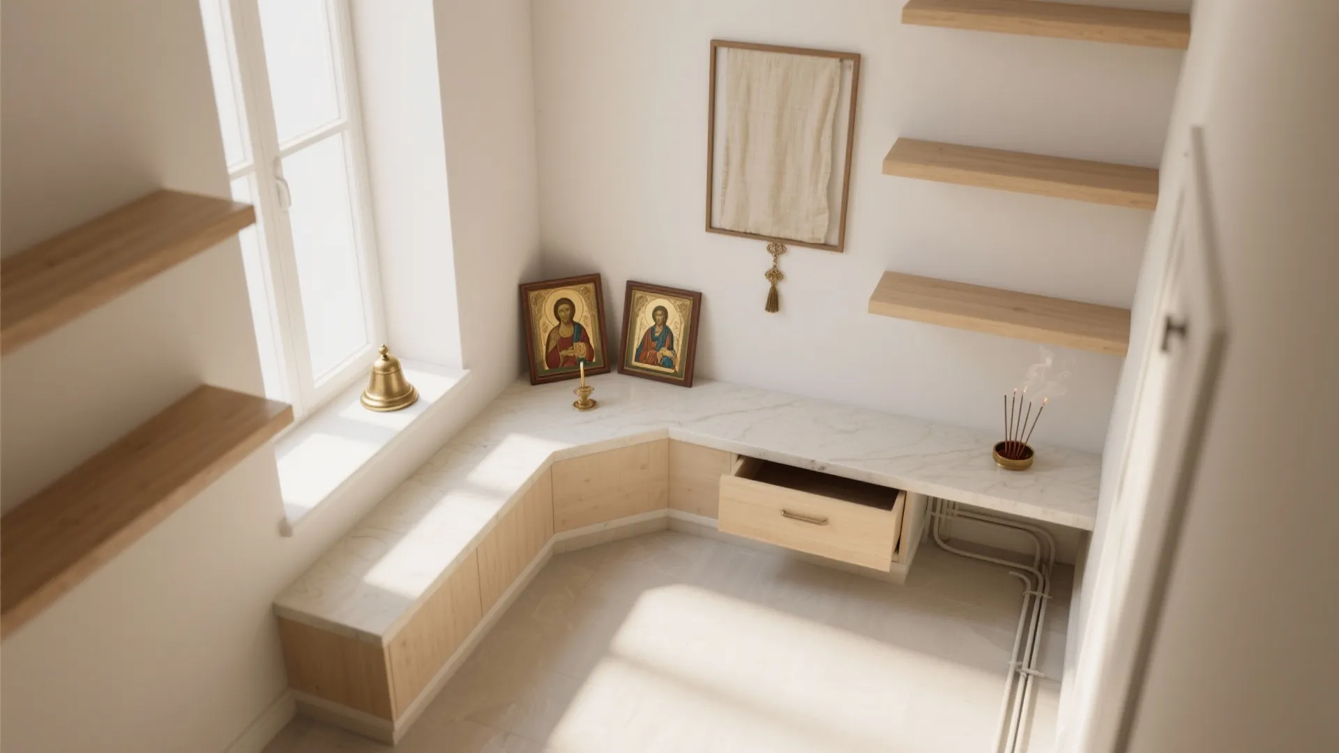 Small-Space Altar Layouts: Wall-Mounted Shelves and L-Shaped Niches