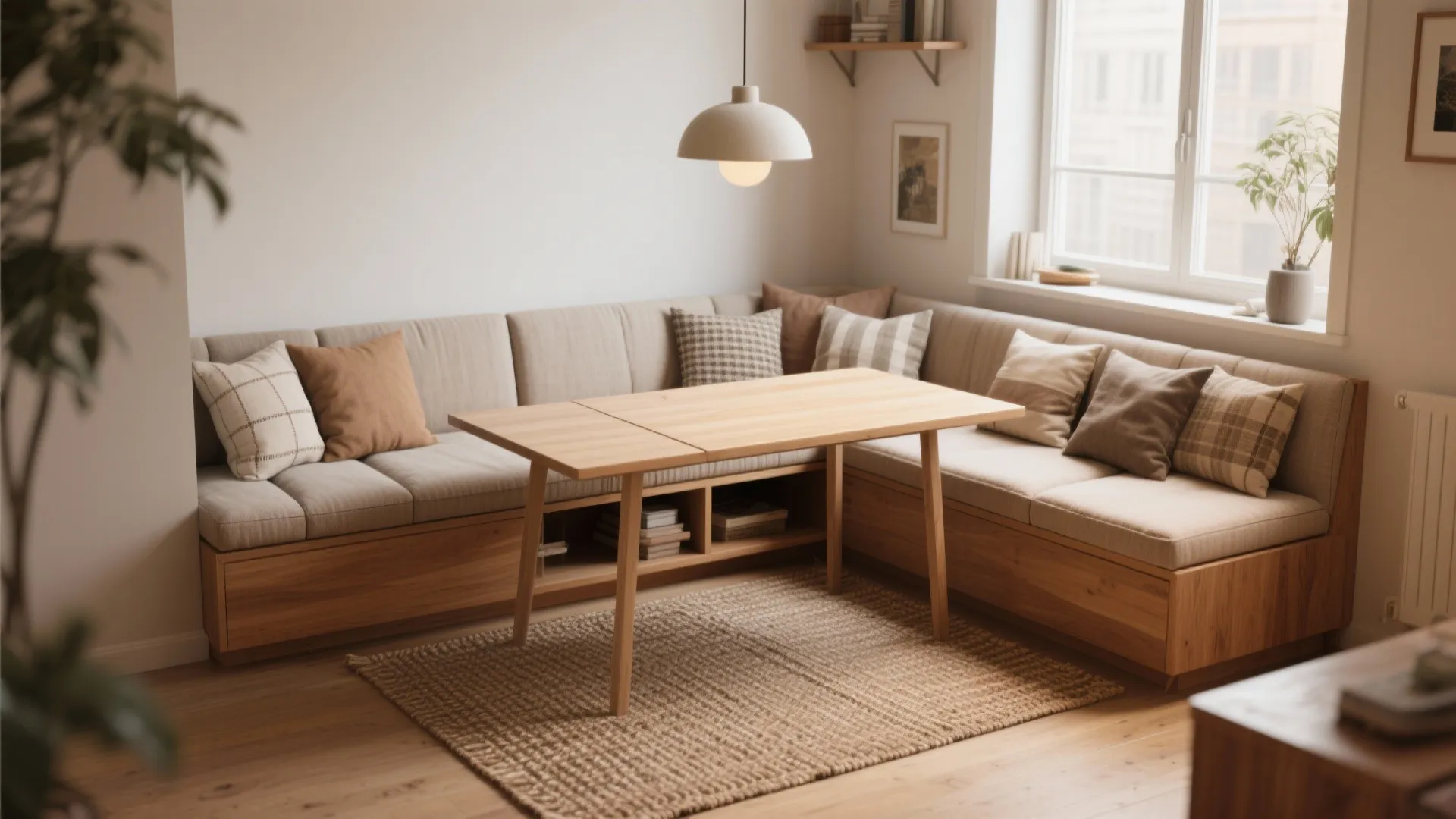 L shaped banquette to maximize seating