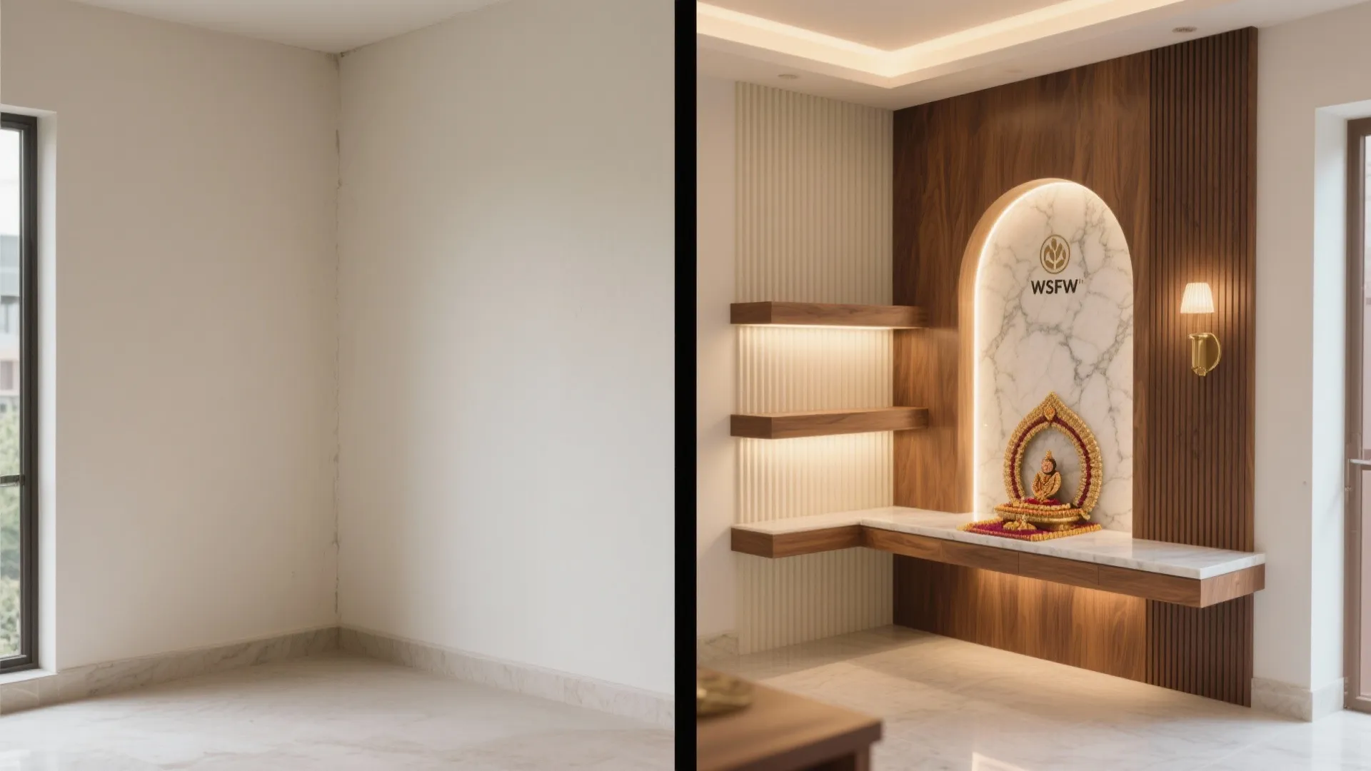 Corner or L-Shaped Alcove That Frees Floor Space