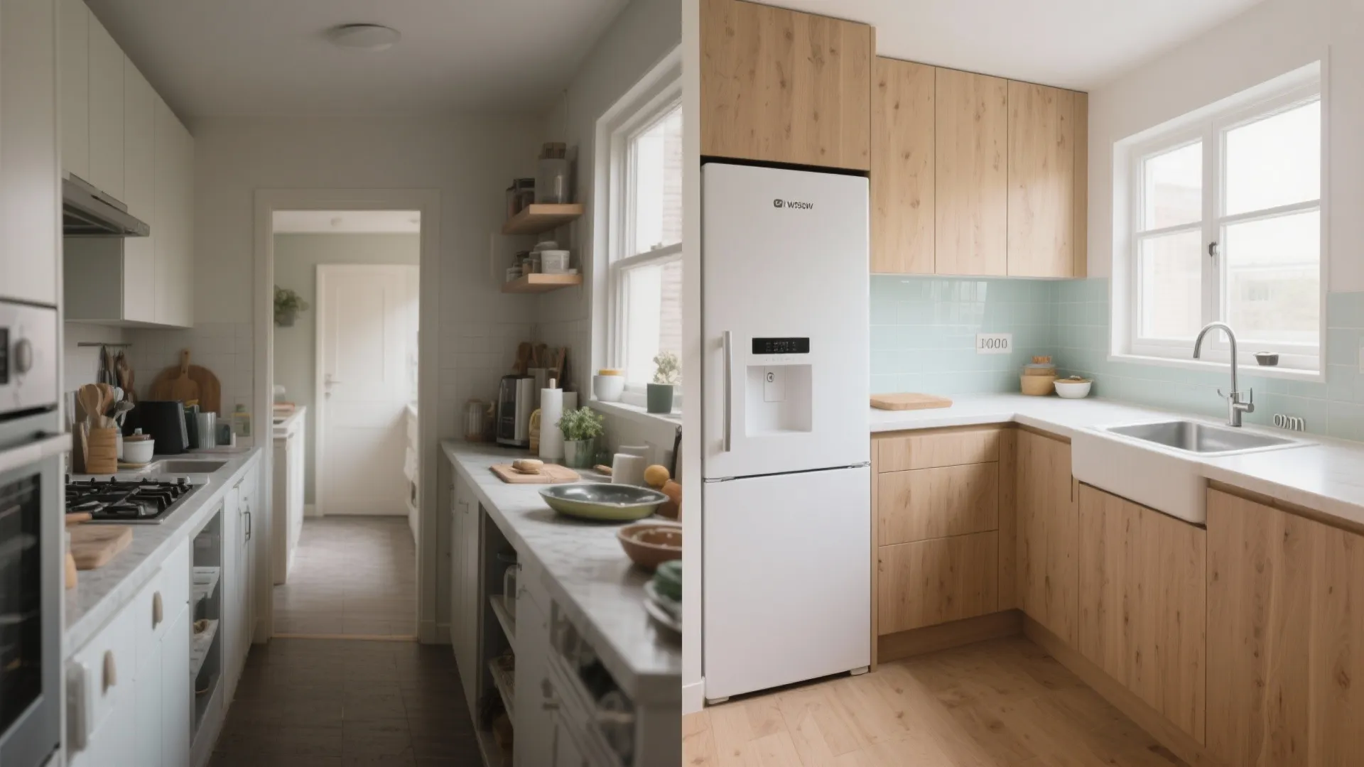 L-shaped layout to free counter space