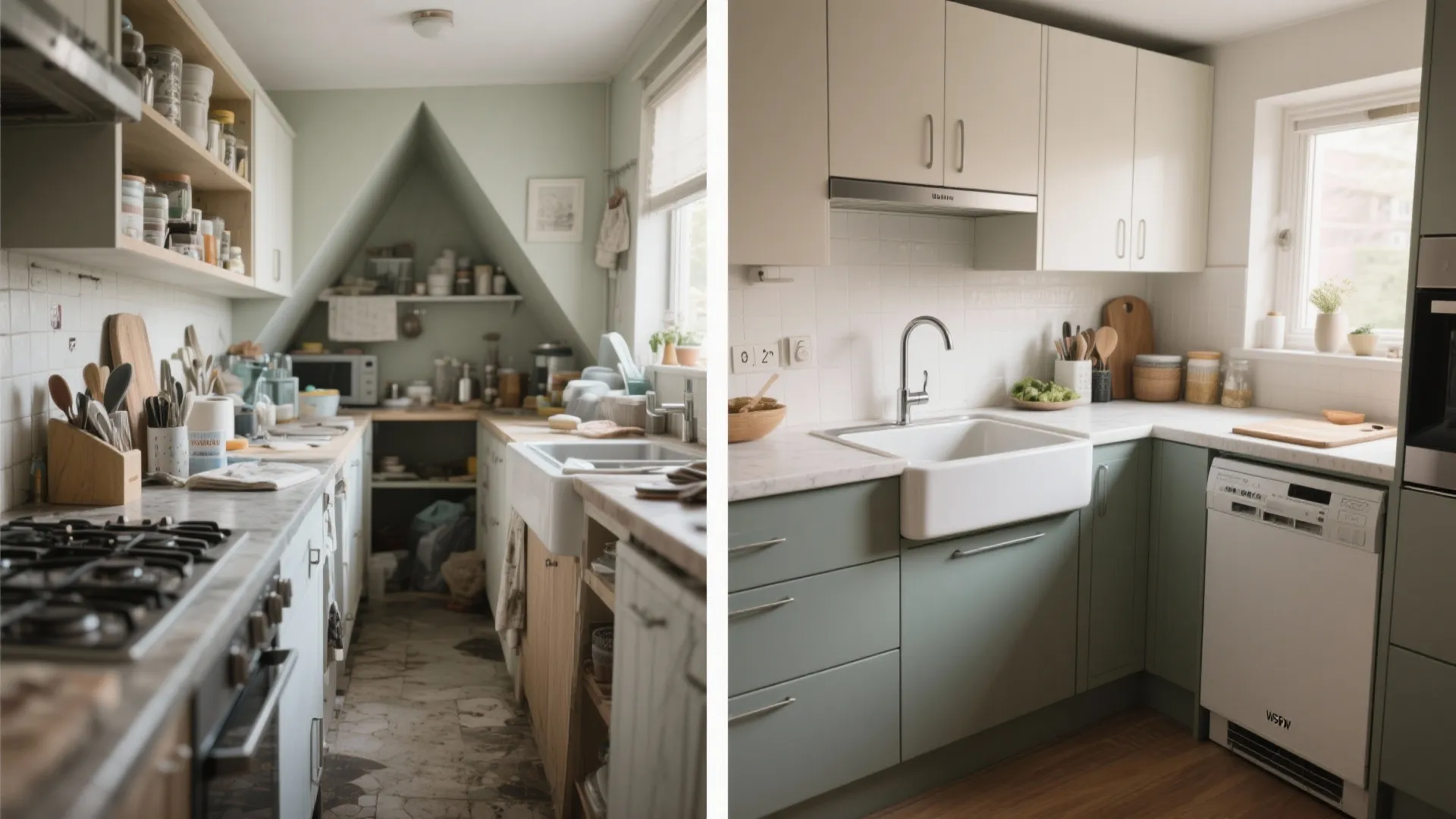 Compact L-shaped layout that frees counter space