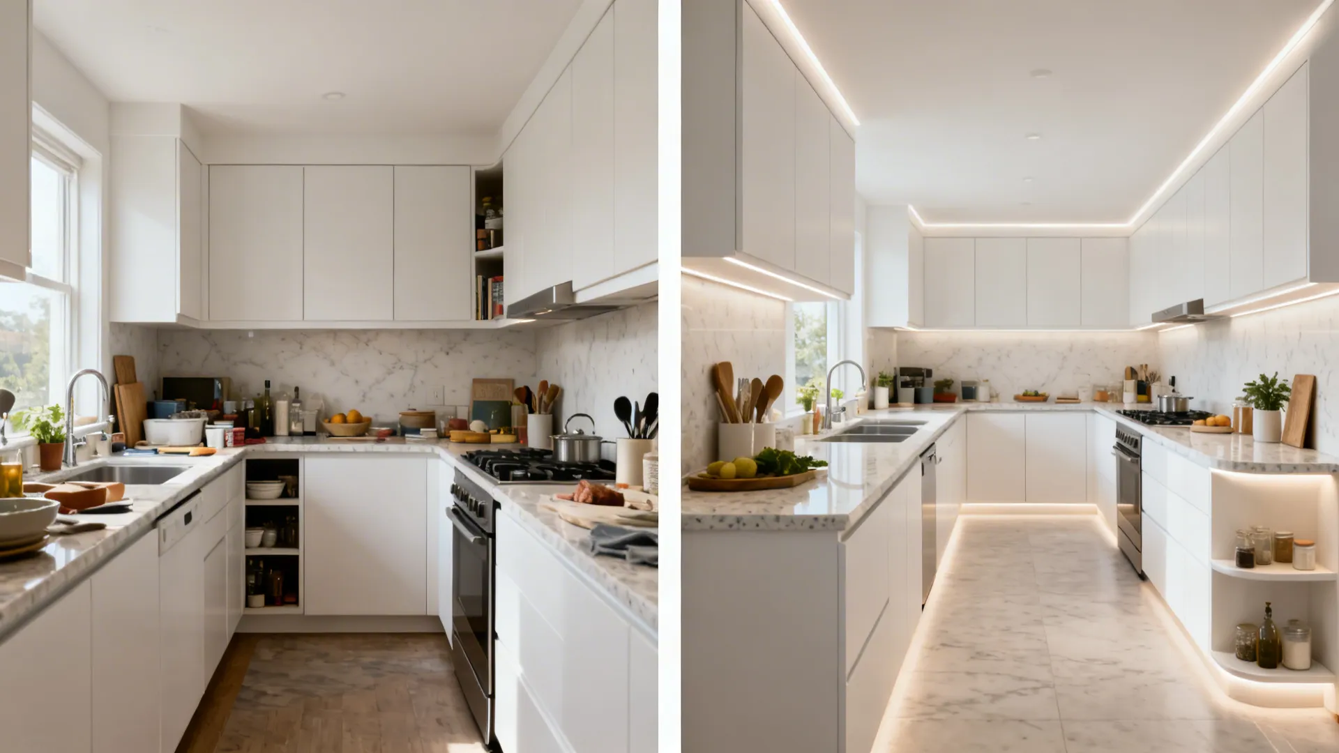 Compact L-shaped workflow with optimized clearances