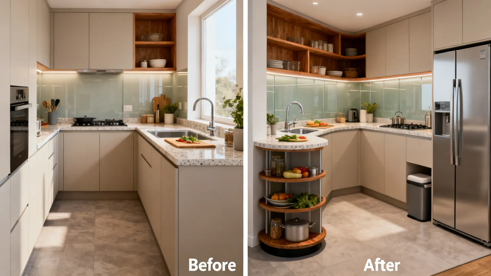 Smart L-Shaped Layout For Micro Kitchens