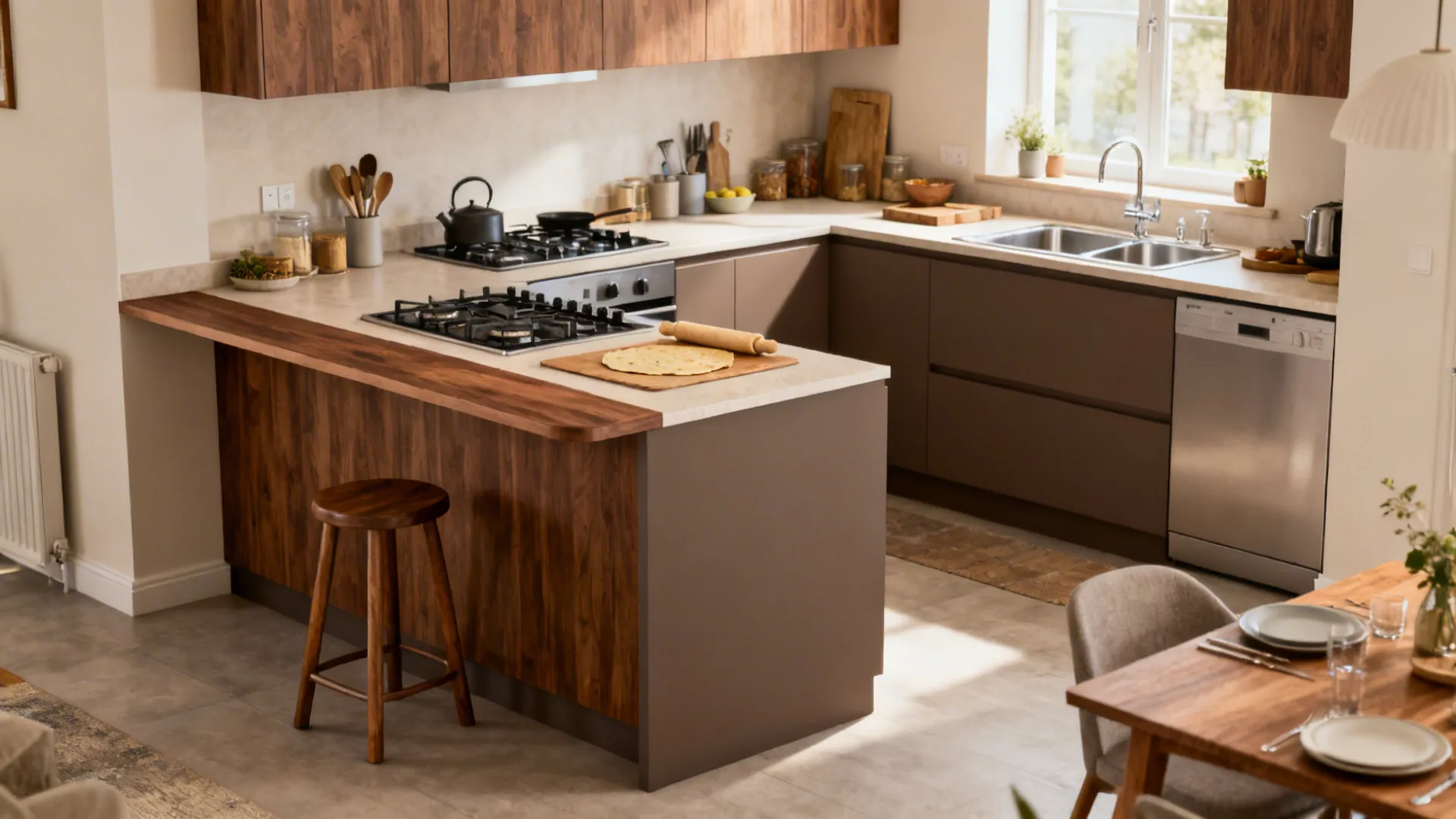 L-Shaped Layout with a Breakfast Ledge