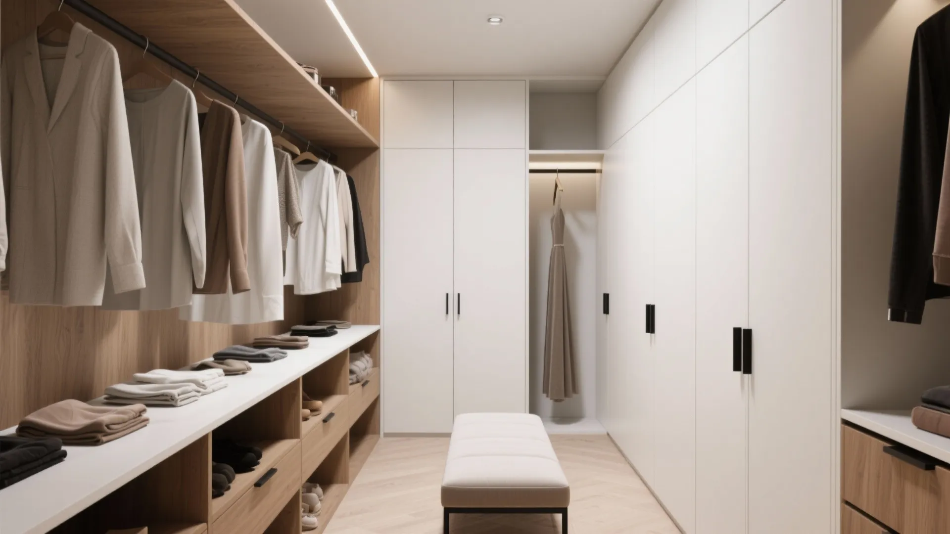 1) L-shaped small dressing room layout