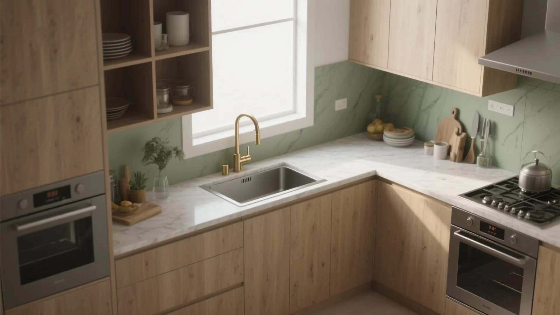 1. L-shaped corner with a turned sink