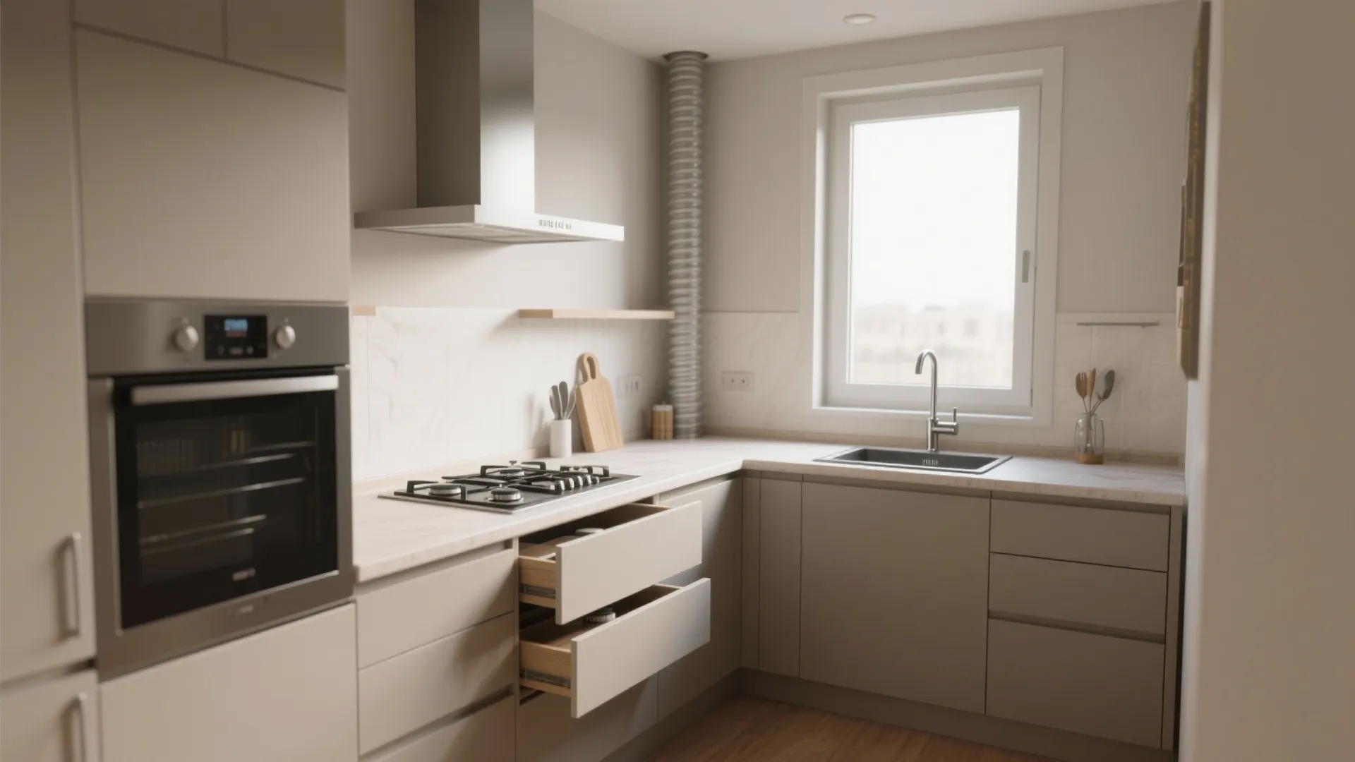 L-shaped layout to unlock counter space