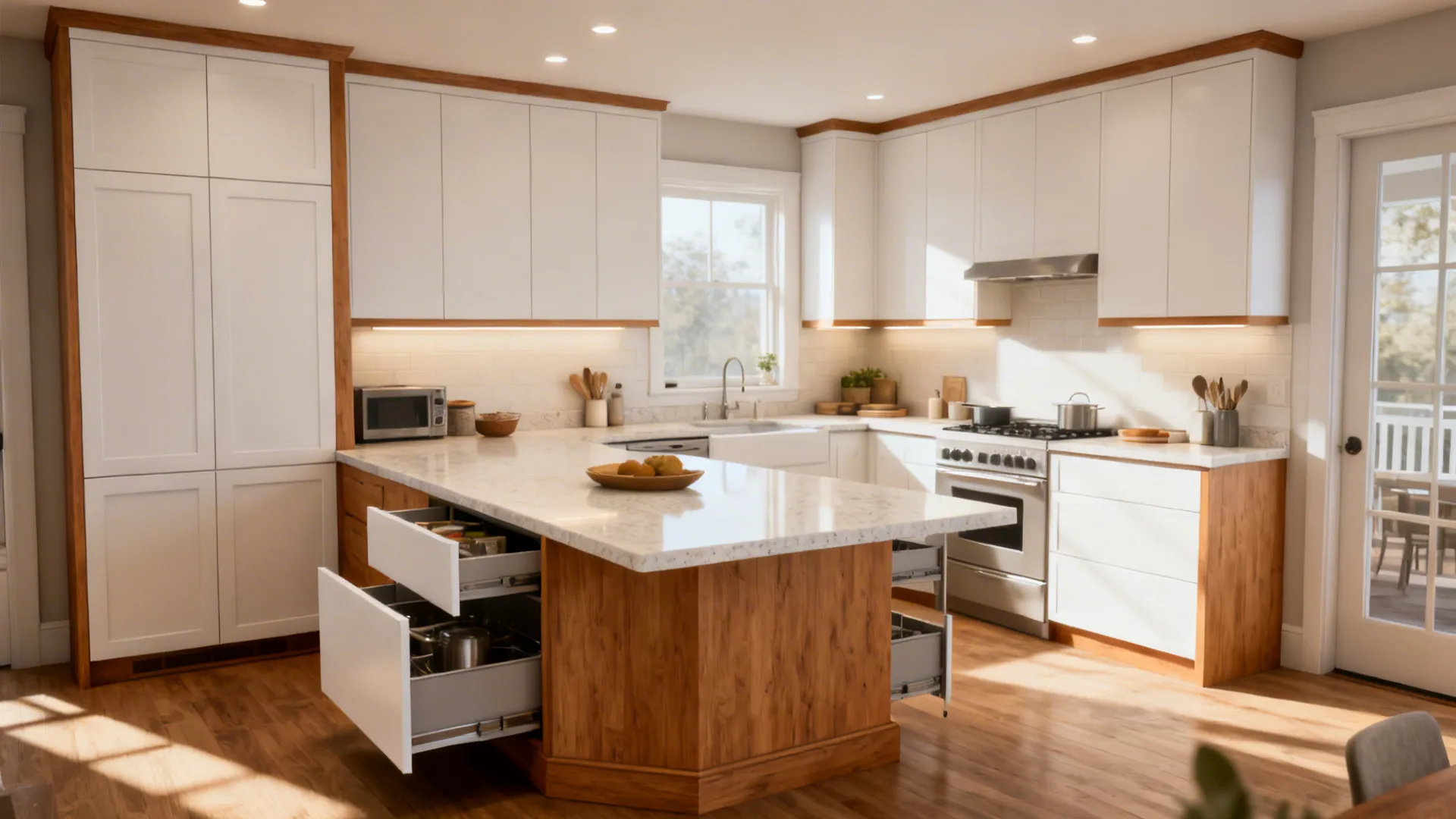 L-shaped layout to unlock counter space