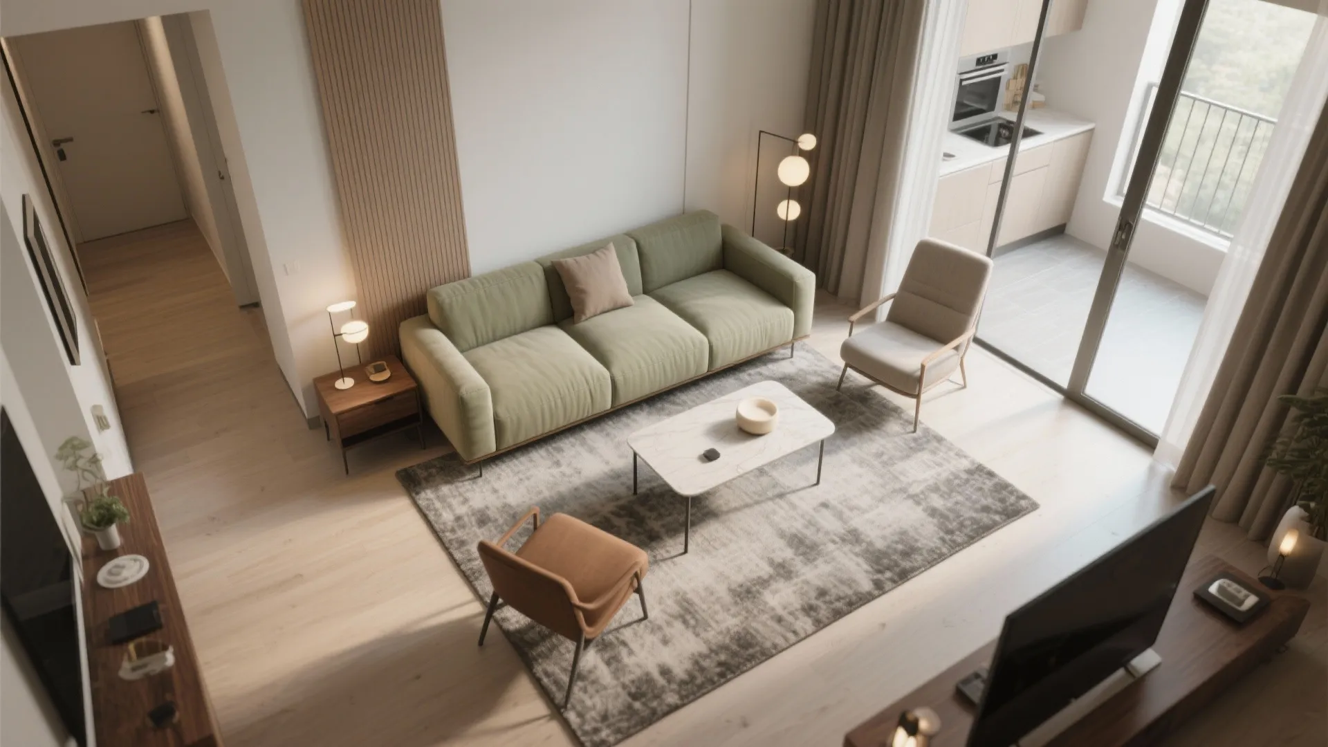 L-shaped seating that frees circulation