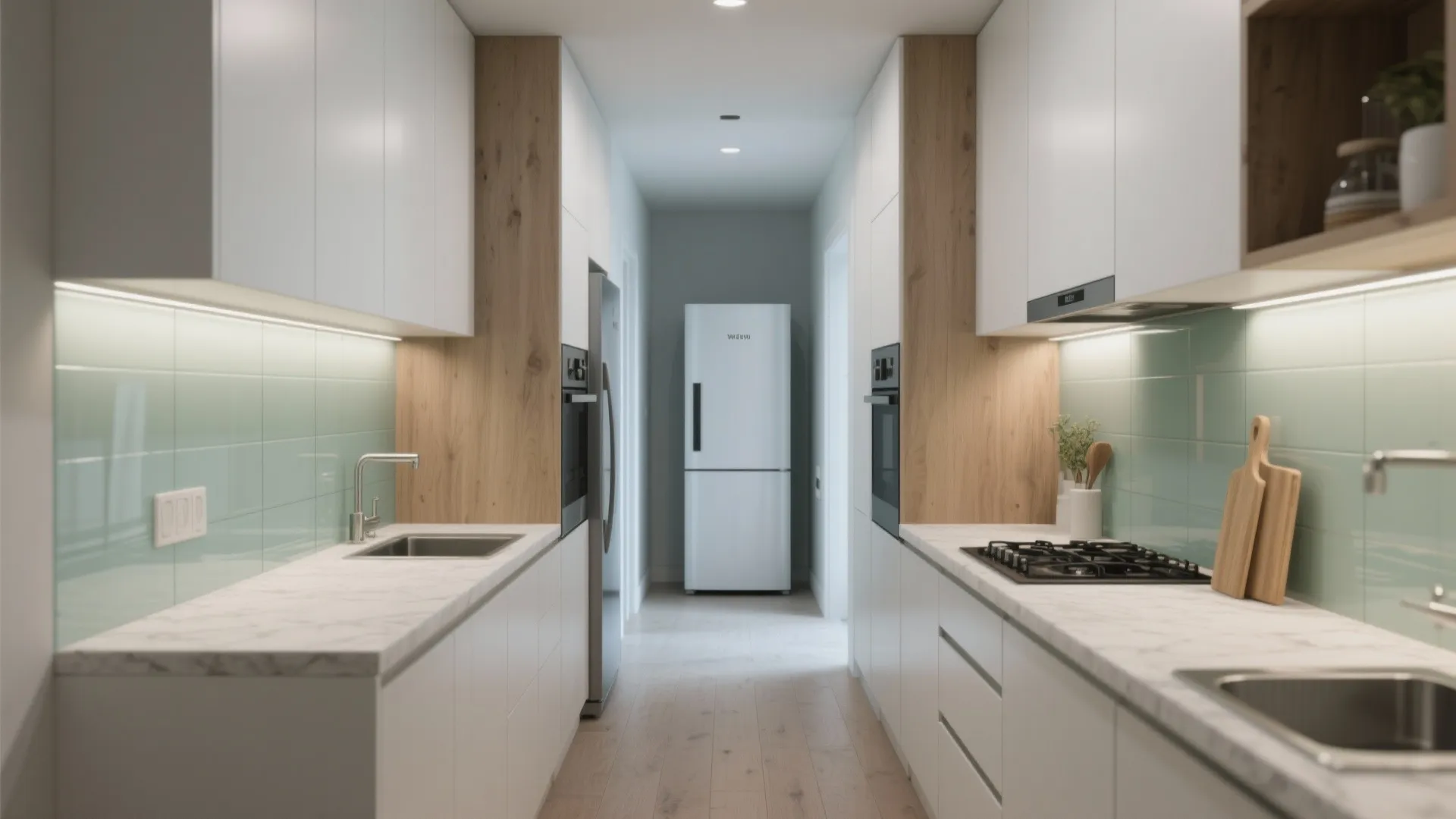 1) L-Shaped Open Kitchen in the Hall