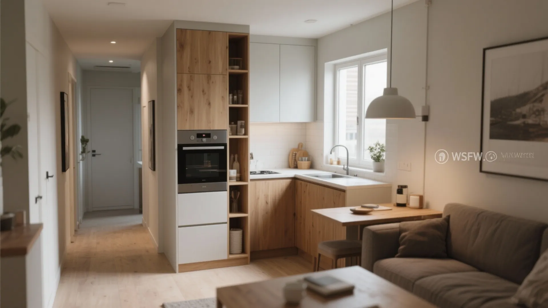 L-shaped mini kitchen flow