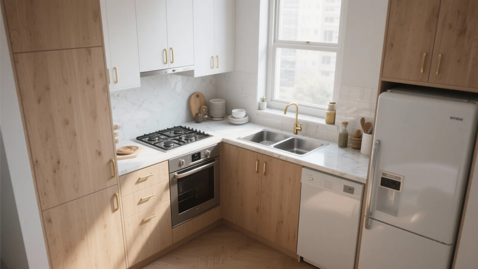 1) L-Shaped Small Kitchen Layout