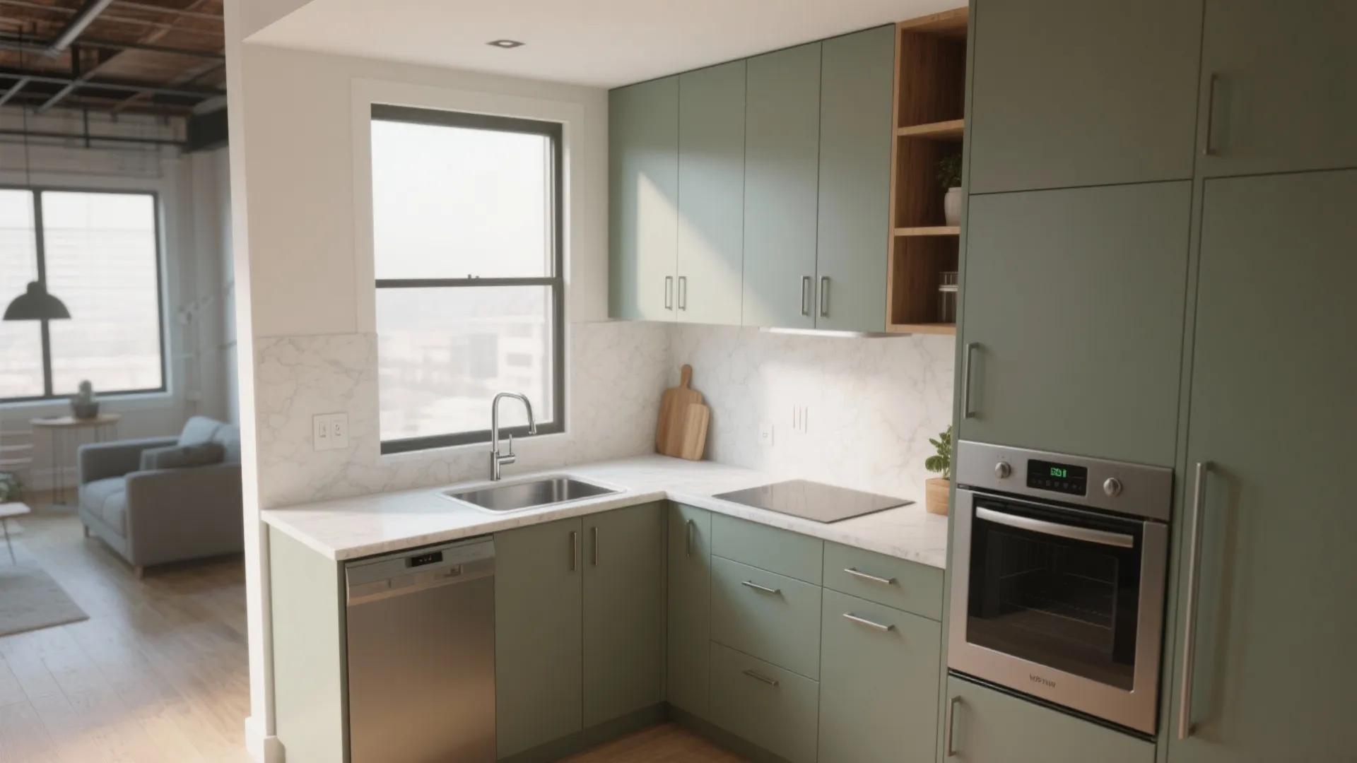 3) Tiny loft kitchen that works: smart L-shape