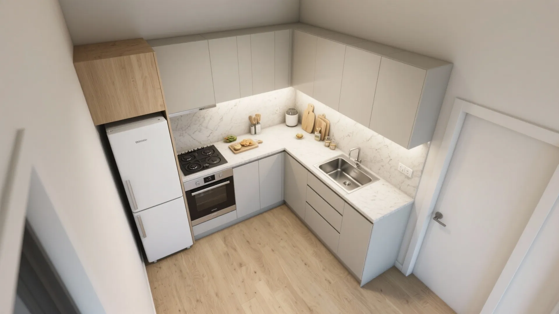 Smart L-Shaped Micro Kitchen Layout