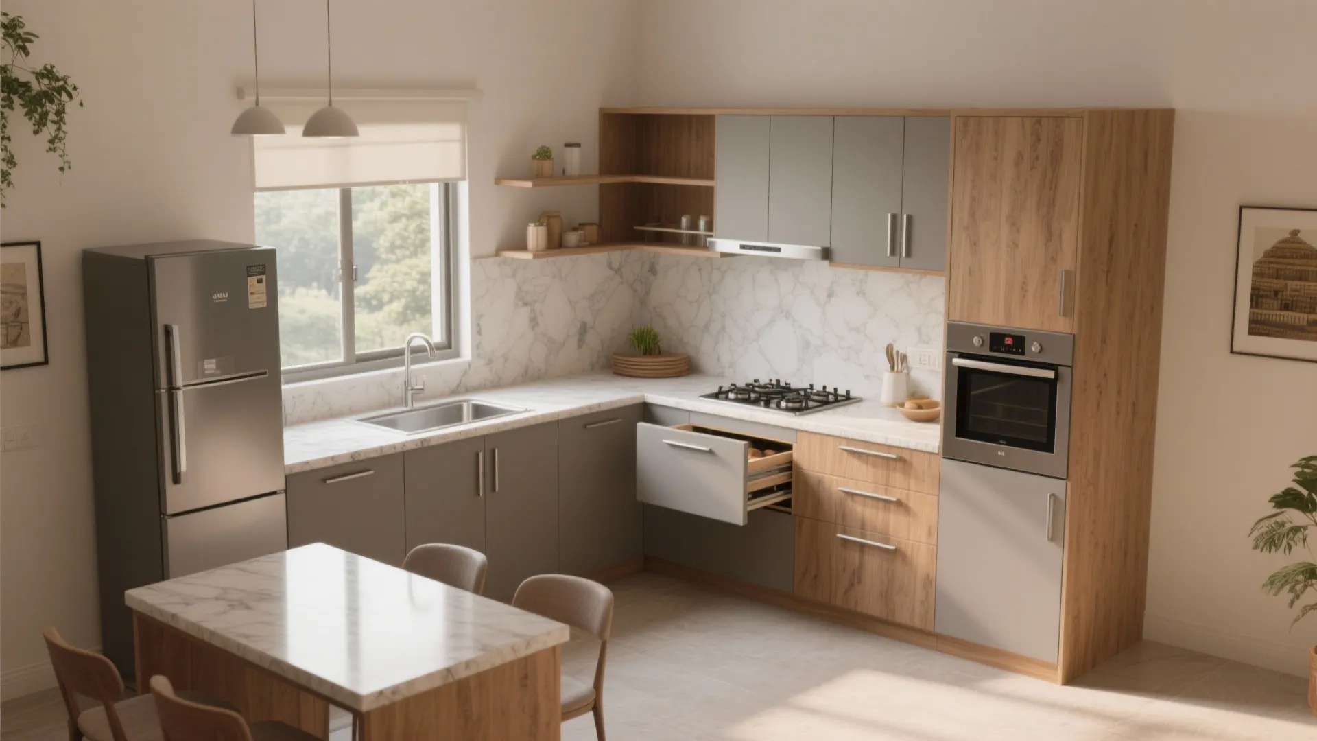 L-shaped kitchen planning for compact 2 BHKs