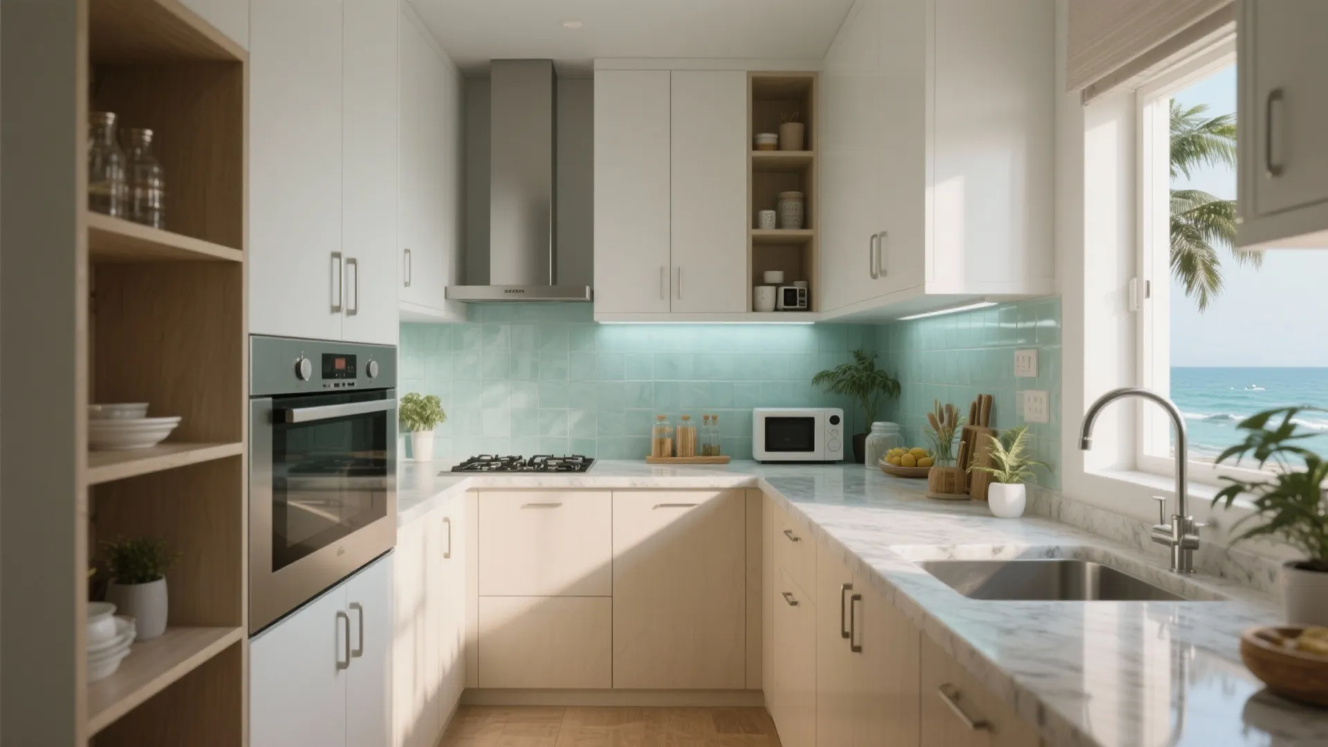 Smart Compact Kitchen: Vertical Storage + L-Shape