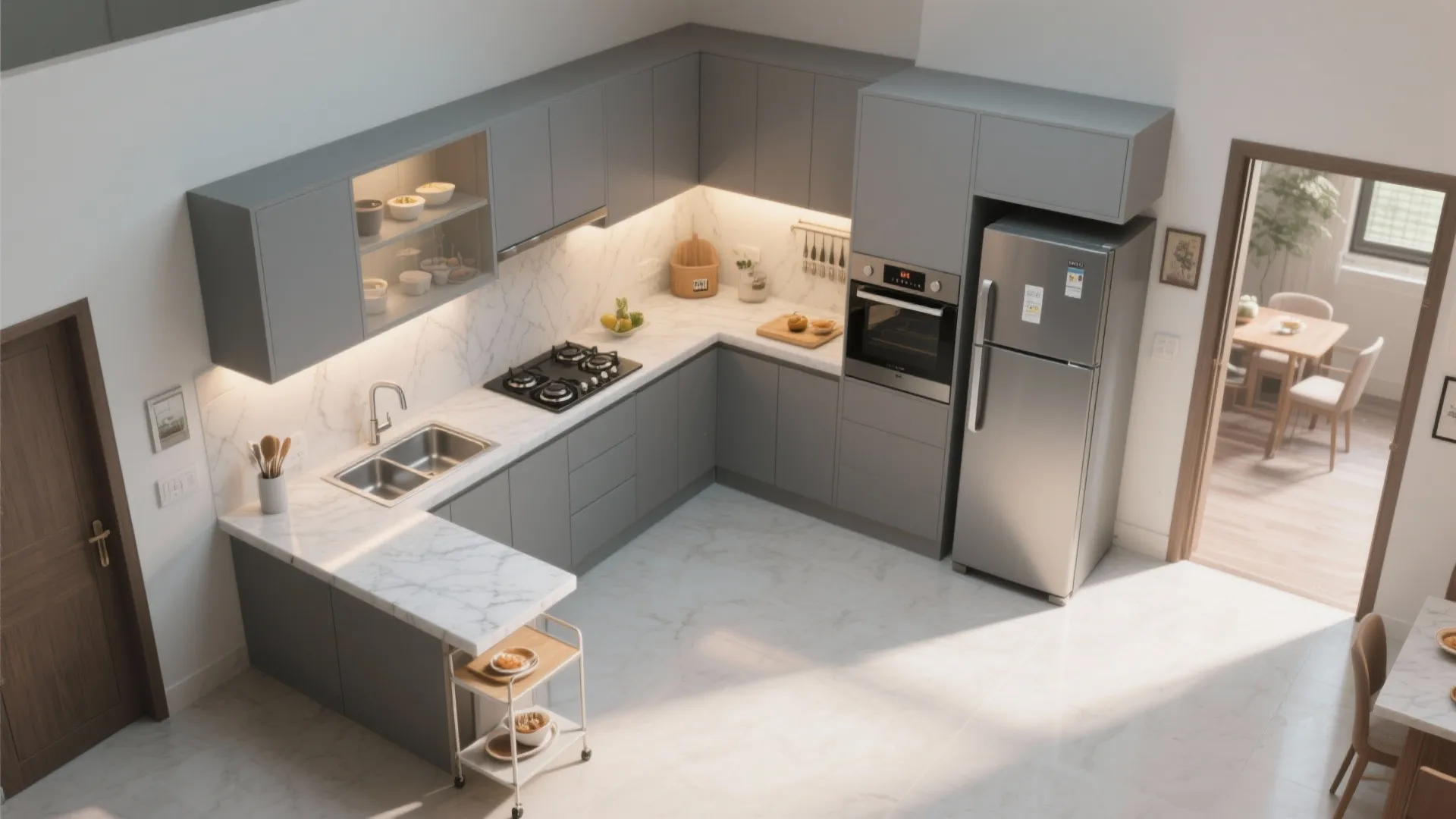 L-shaped kitchen layout in compact flats